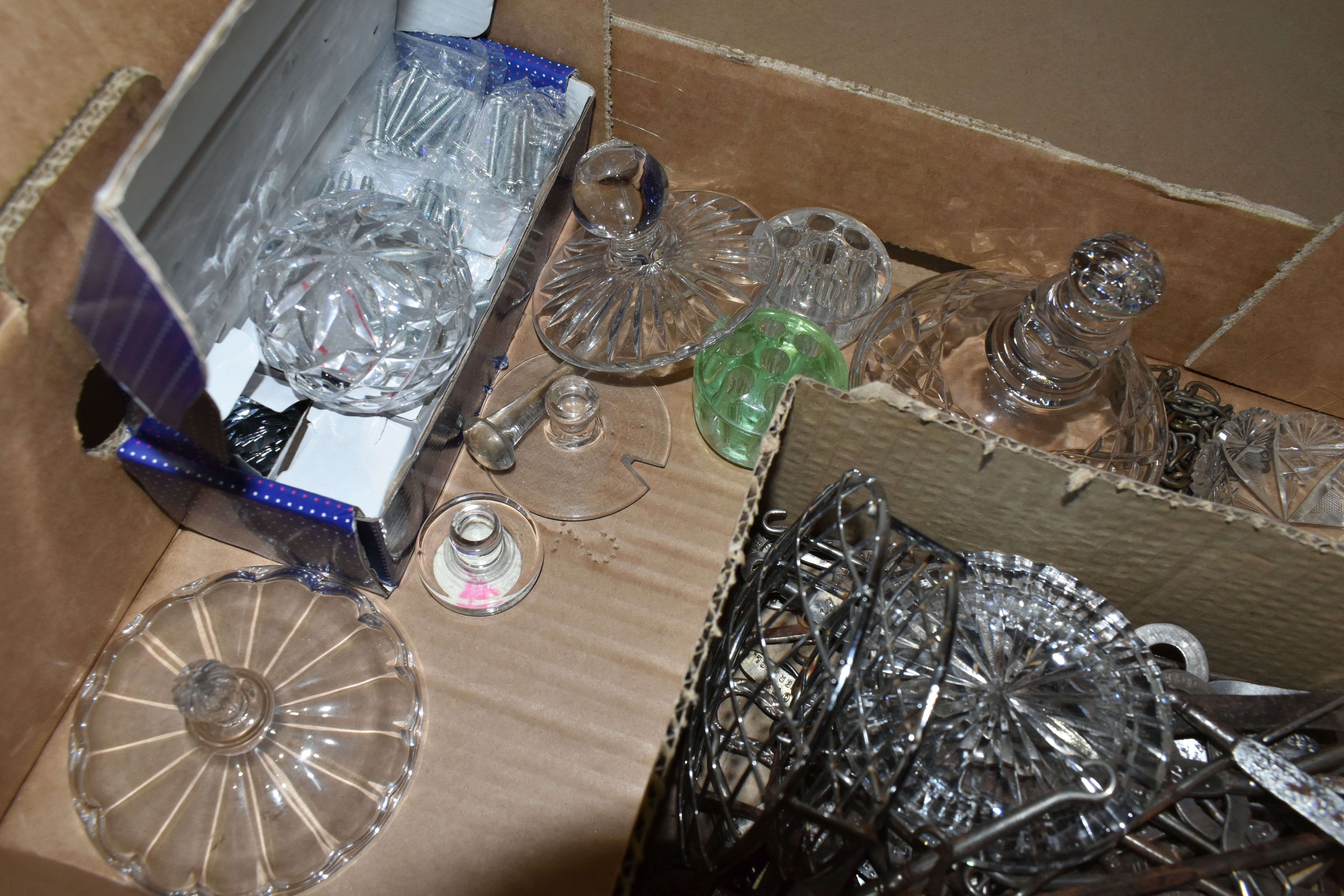 A BOX OF ASSORTED DECANTER STOPPERS, together with a box containing cut glass lids, a small box of - Image 4 of 5