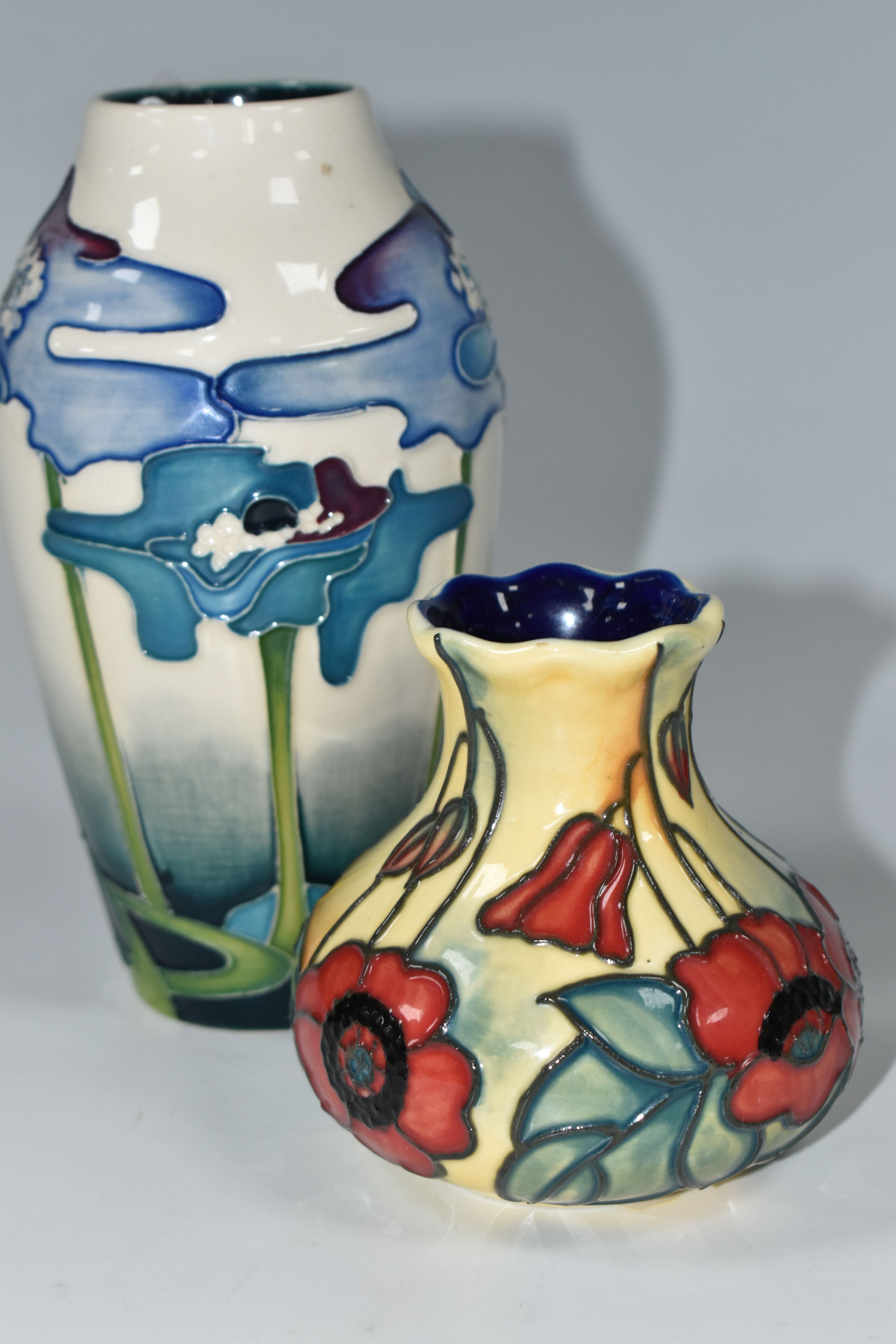 A MOORCROFT POTTERY VASE AND A SIMILAR OLD TUPTON WARE VASE, the Moorcroft Pottery baluster vase - Image 4 of 6