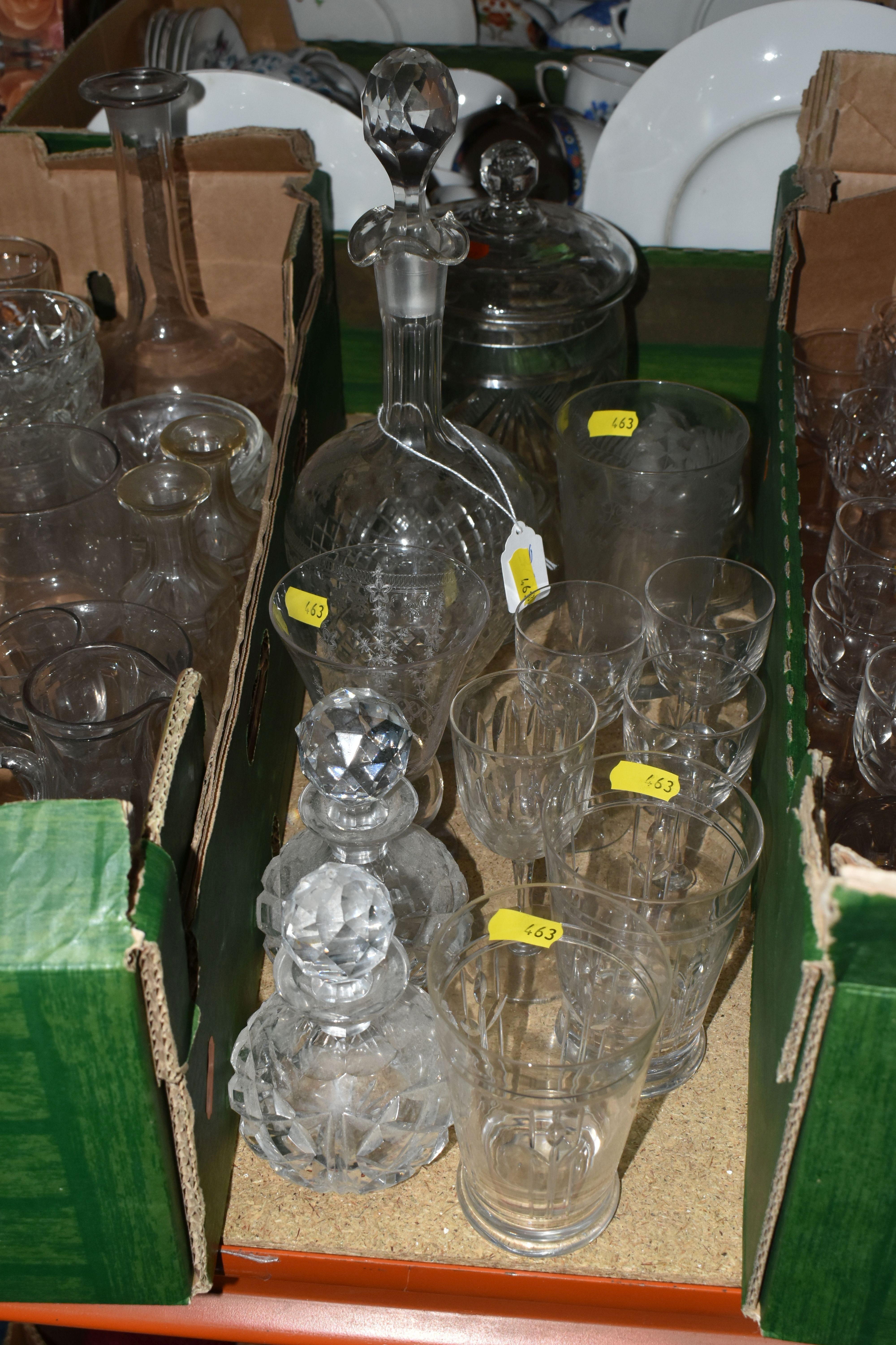 THREE BOXES AND LOOSE GLASSWARE, to include Victorian wine glasses, decanter, clear glass jelly - Image 3 of 5