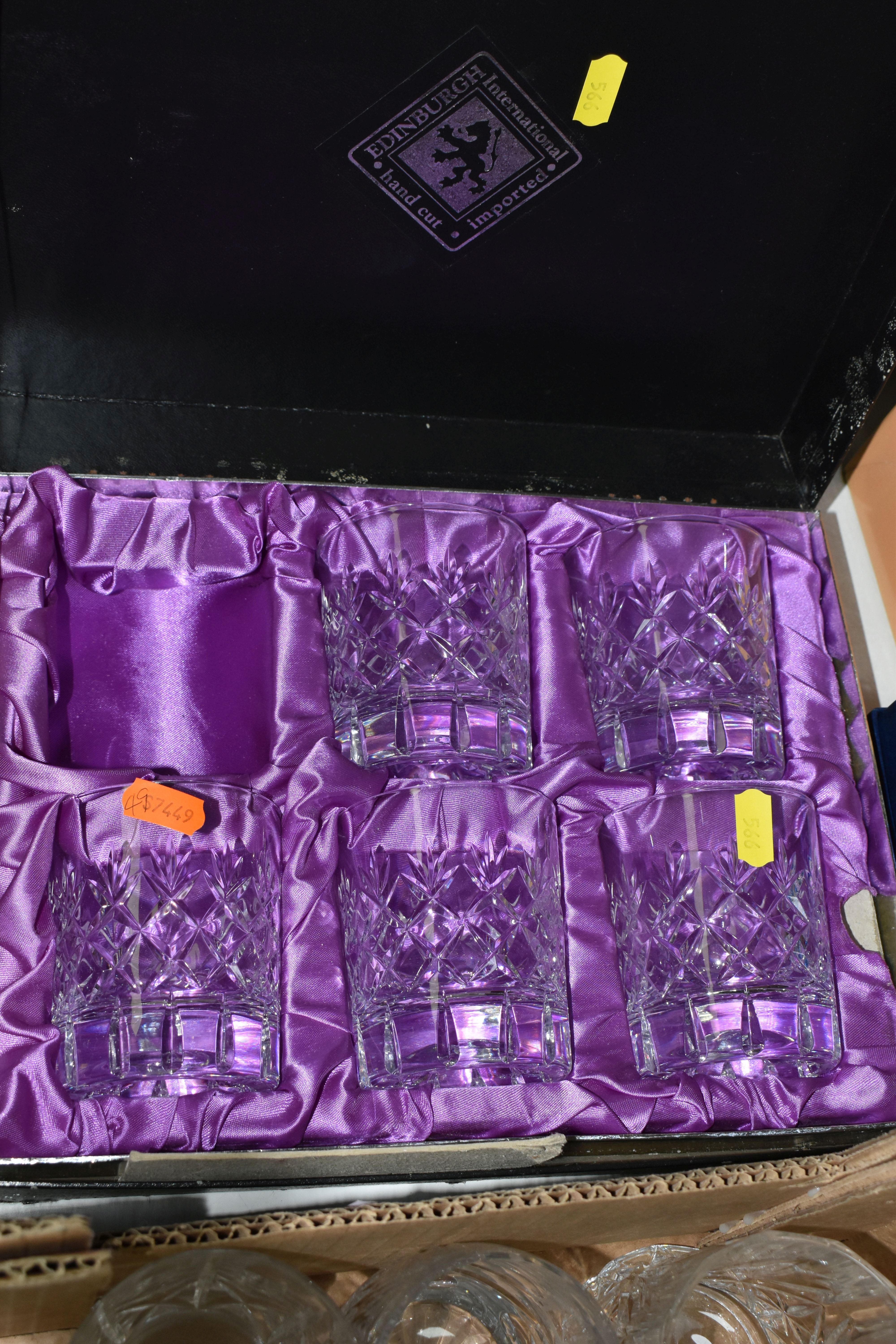 FOUR BOXES AND LOOSE DRINKING GLASSES, to include a boxed set of five Edinburgh Crystal whisky - Image 3 of 9