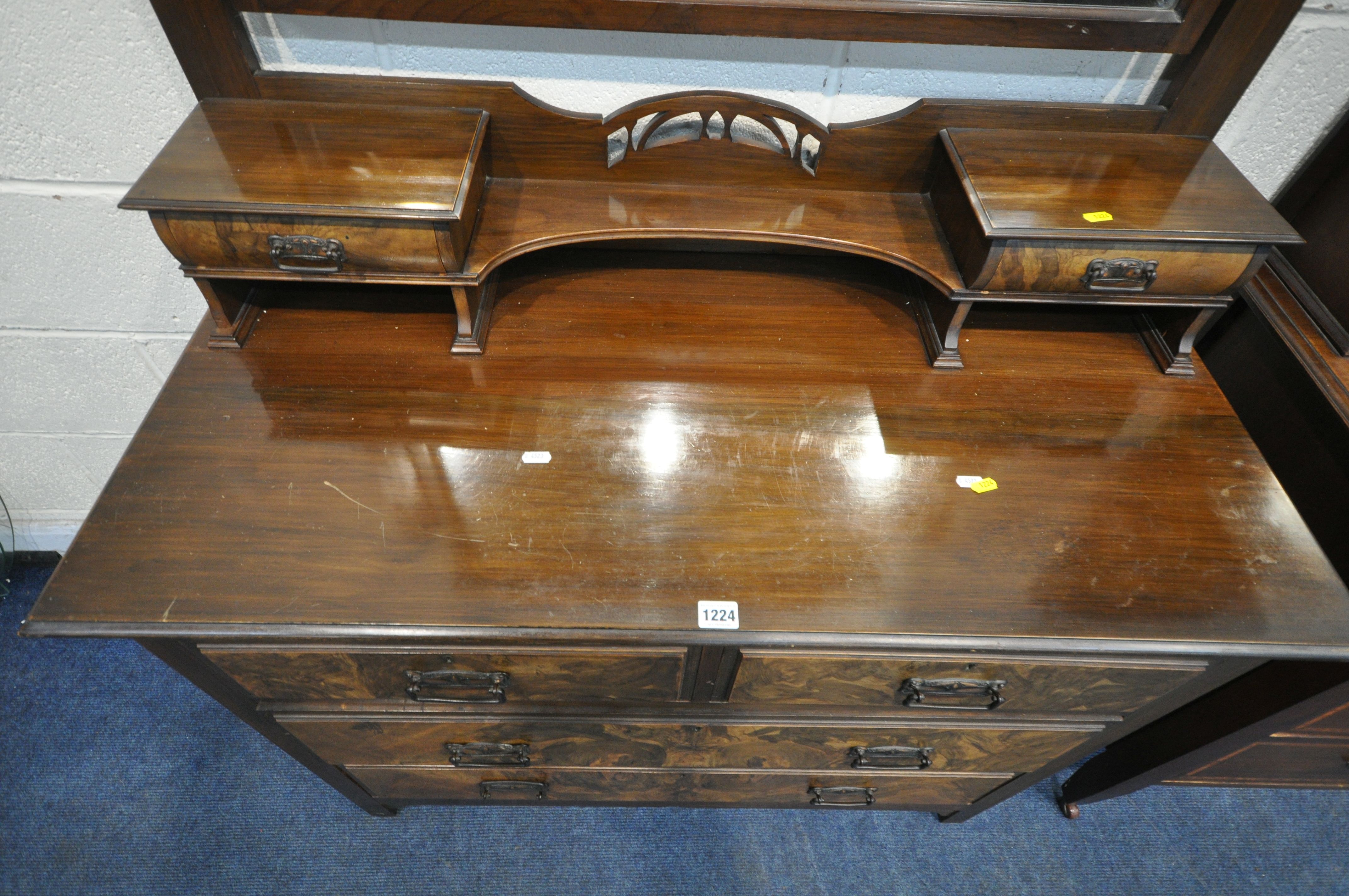 A 20TH CENTURY WALNUT DRESSING CHEST, with a single mirror and six assorted drawers, width 107cm x - Image 3 of 5