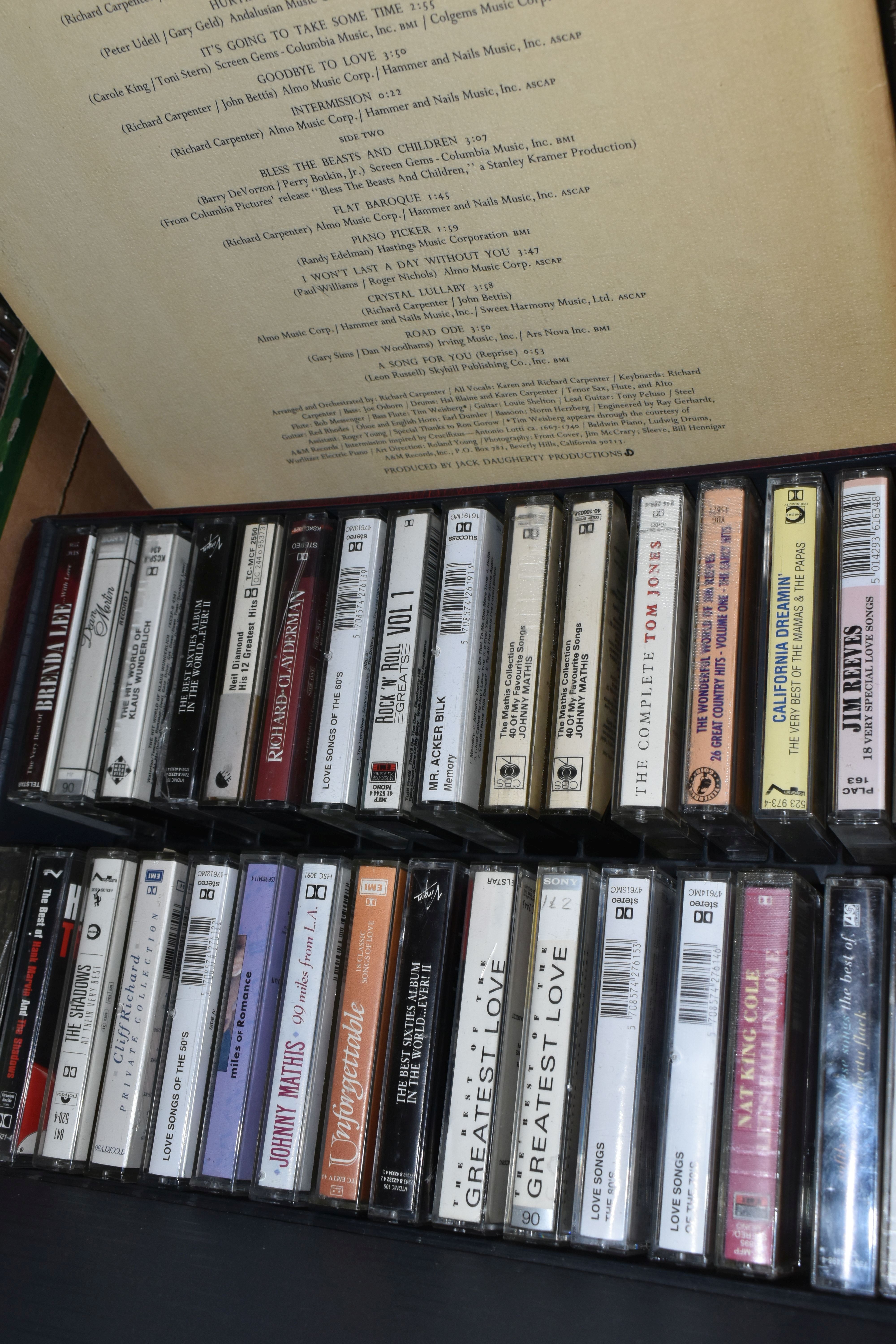 TWO BOXES OF CDS, TAPE CASSETTES AND LP RECORDS, to include over fifty tape cassettes, forty two - Image 2 of 4