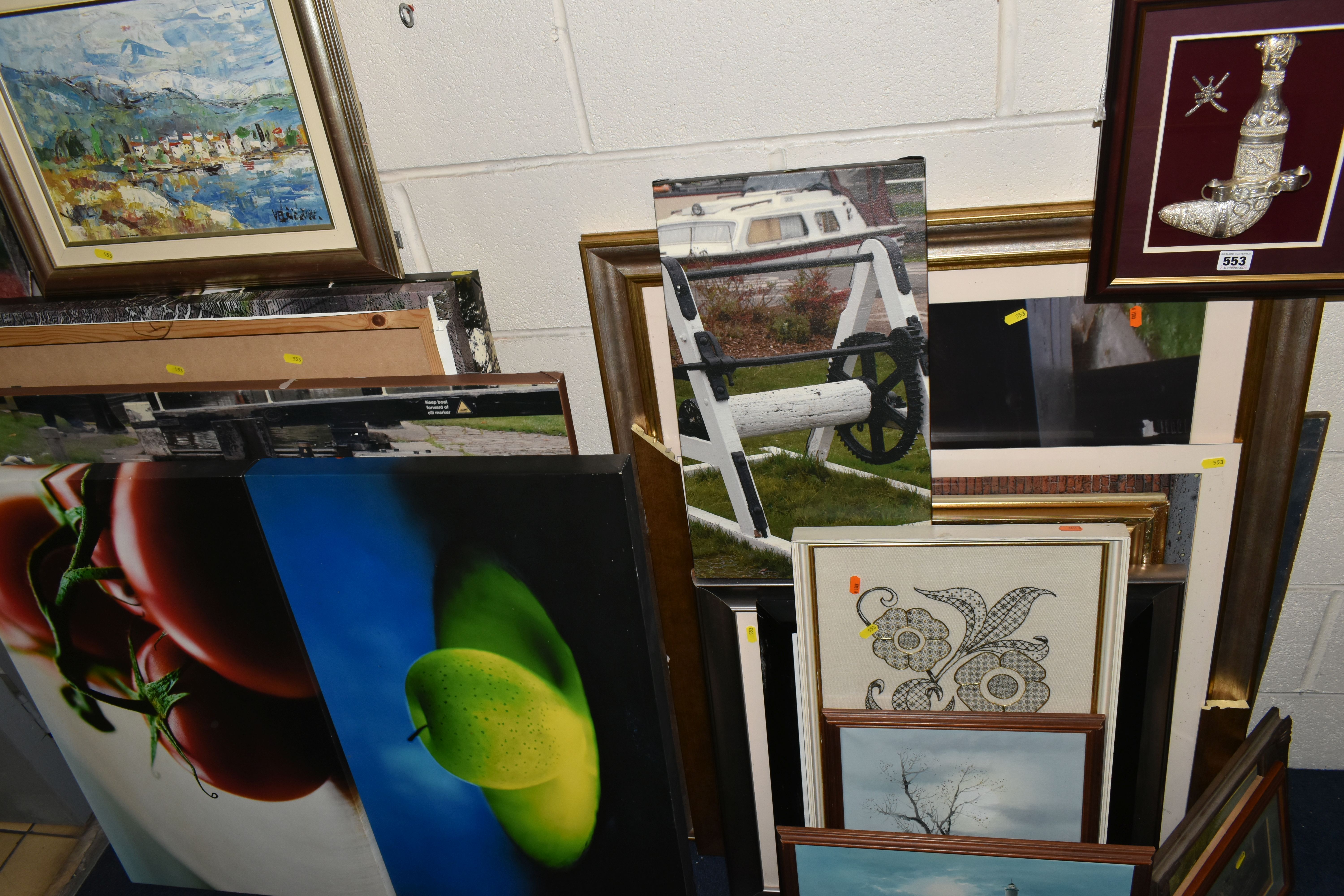 A QUANTITY OF PAINTINGS AND PRINTS ETC, to include an indistinctly signed post-impressionist style