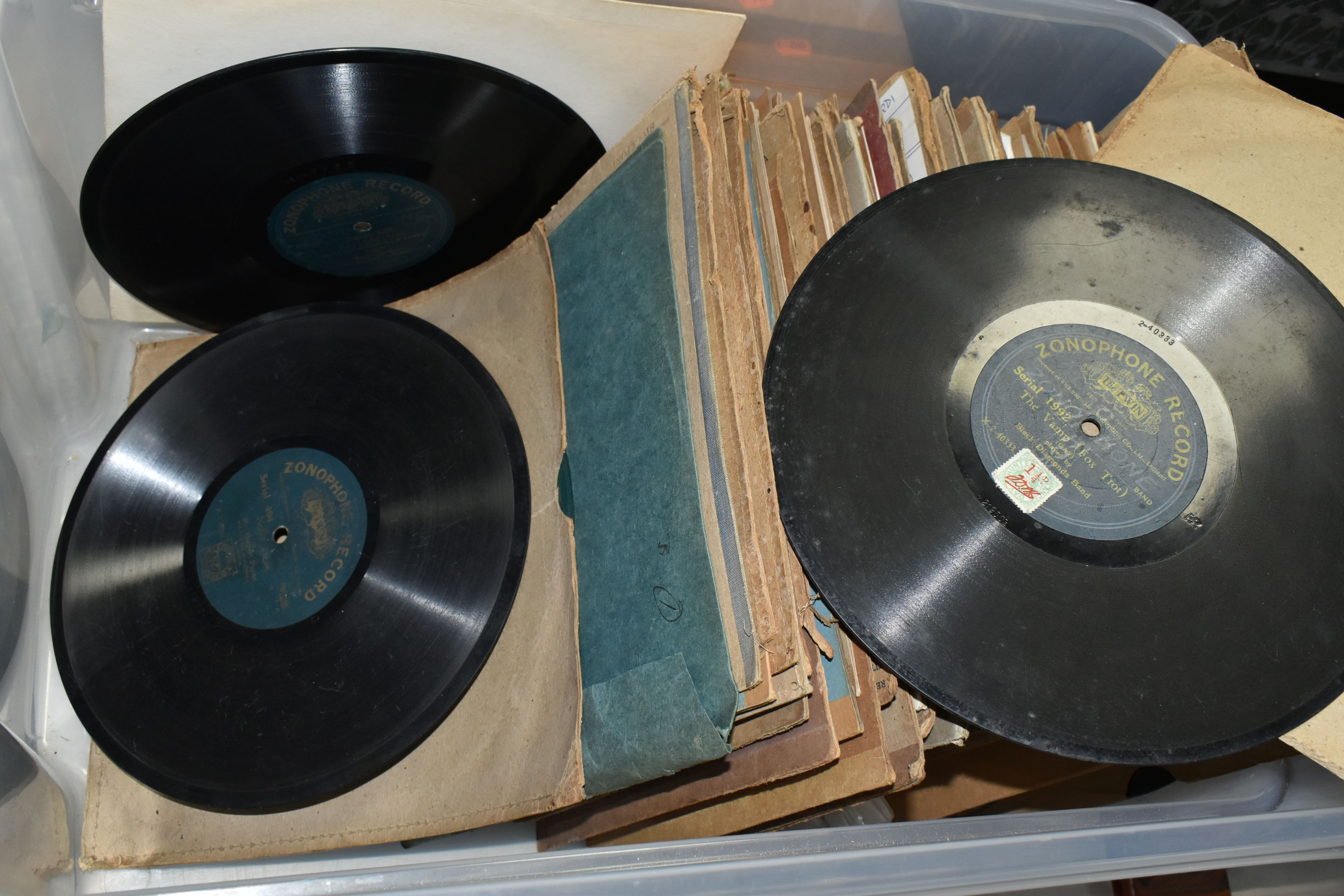 A BOX OF ZONOPHONE RECORDS, recordings are predominantly Music Hall type songs, artists include Miss