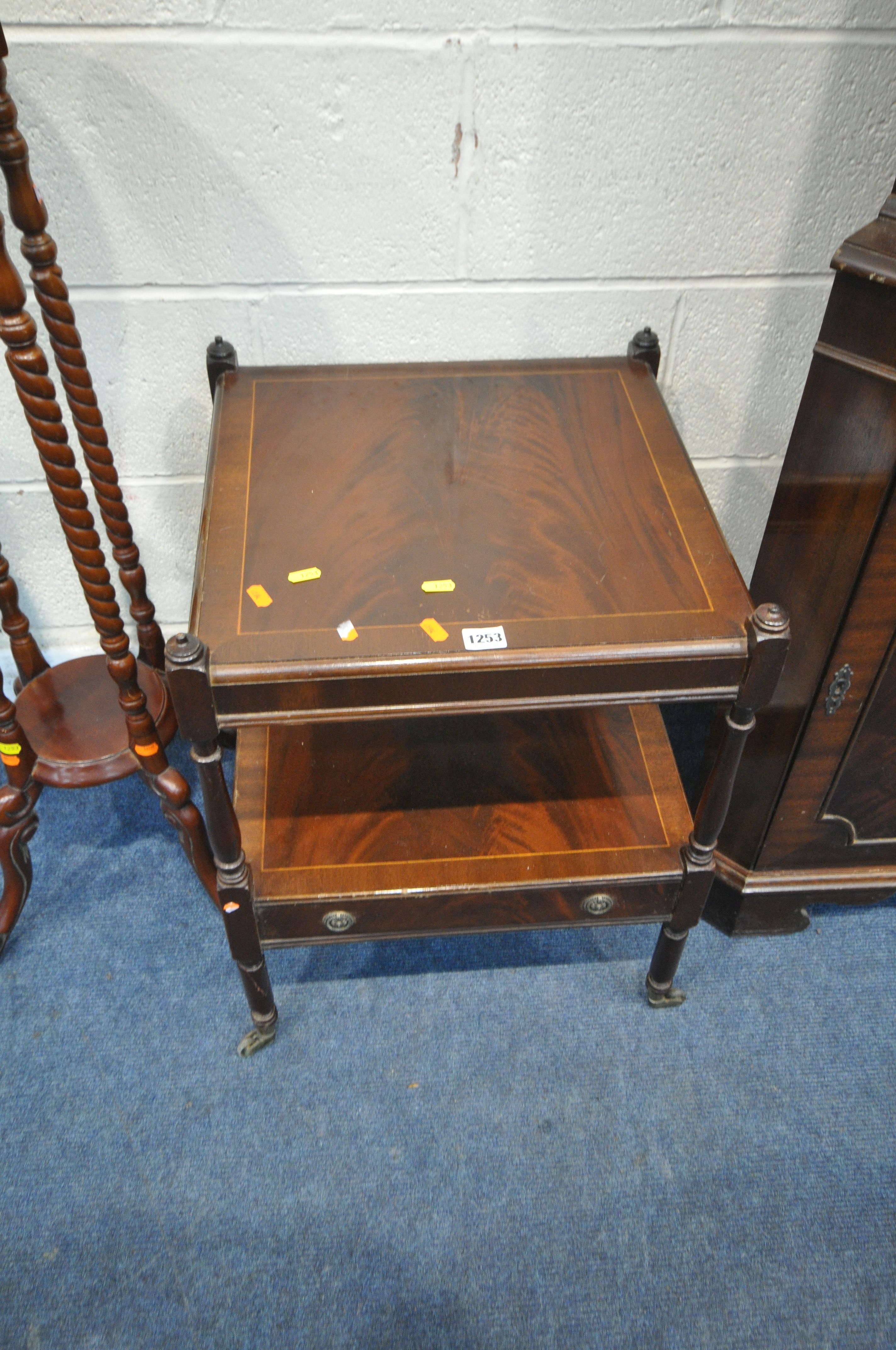 A SELECTION OF 20TH CENTURY MAHOGANY OCCASIONAL FURNITURE, to include two tripod tables, a plant - Image 2 of 4