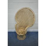 A 20TH CENTURY WICKER PEACOCK CHAIR, width 96cm x depth 61cm x height 137cm (condition report:
