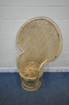 A 20TH CENTURY WICKER PEACOCK CHAIR, width 96cm x depth 61cm x height 137cm (condition report: