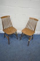 A PAIR OF ERCOL STYLE SPINDLE BACK CHAIRS (condition report: general signs of wear and usage) (2)