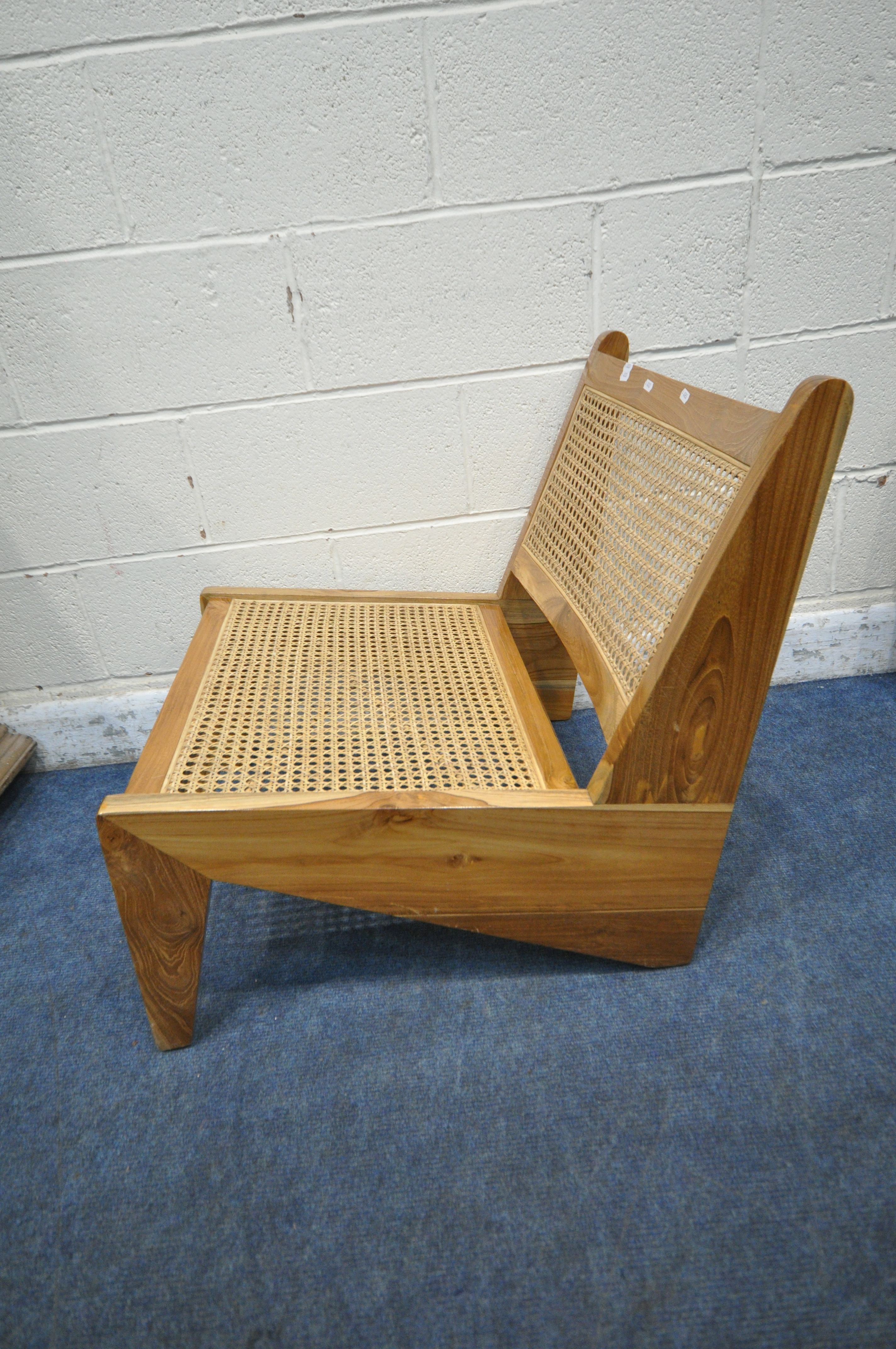 IN THE MANNER OF PIERRE JEANNERET FOR CHANDIGARH, A MID CENTURY HARDWOOD KANGAROO CHAIR, with cane - Image 4 of 5