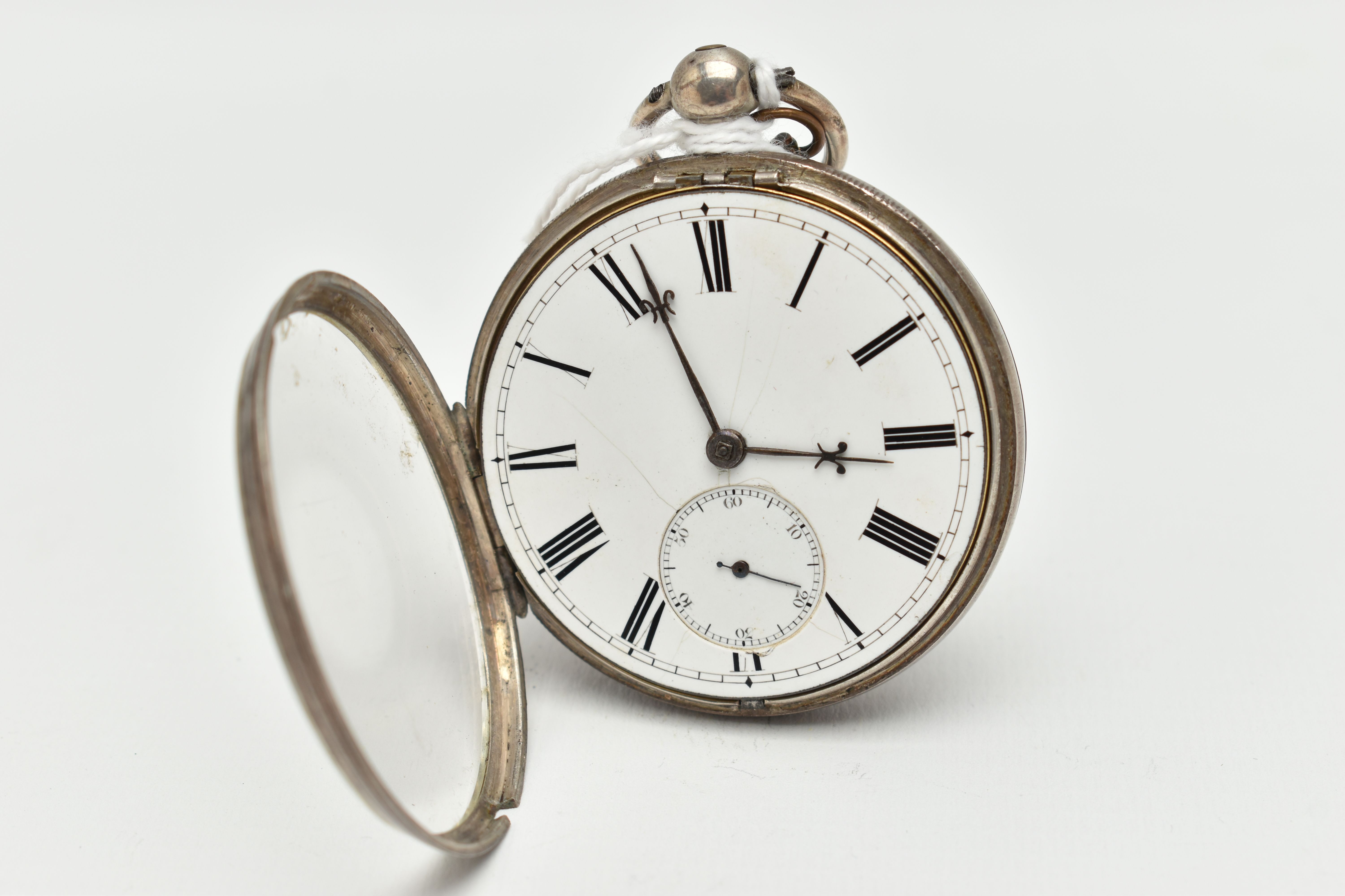 A SILVER MID VICTORIAN OPEN FACE POCKET WATCH, key wound movement, round dial, Roman numerals, - Image 3 of 5