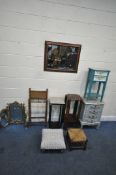 A SELECTION OF OCCASIONAL FURNITURE, to include a silver painted French style chest of four drawers,