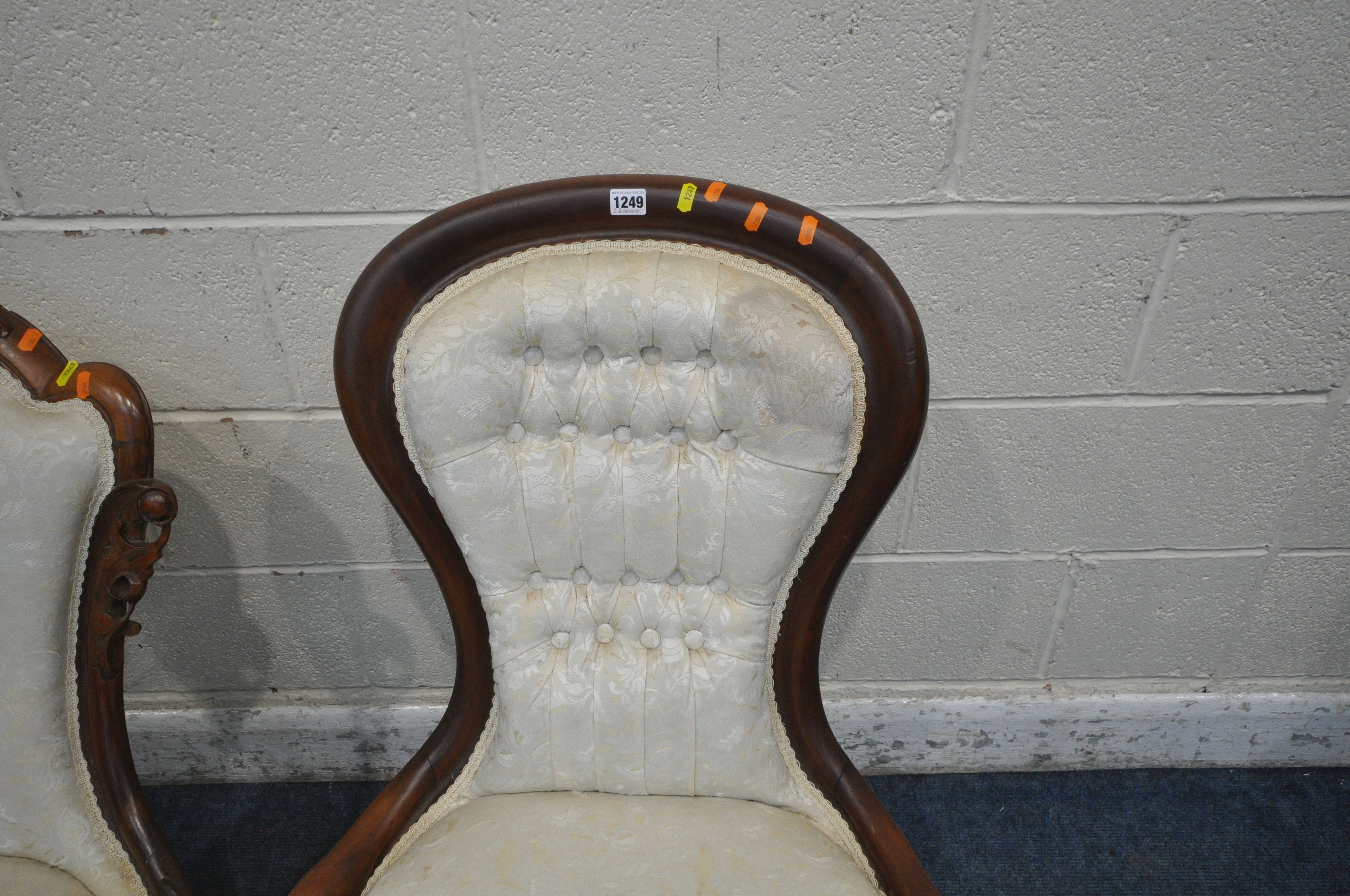 A VICTORIAN MAHOGANY SPOONBACK CHAIR, with beige and foliate upholstery, on front cabriole legs, - Image 2 of 6