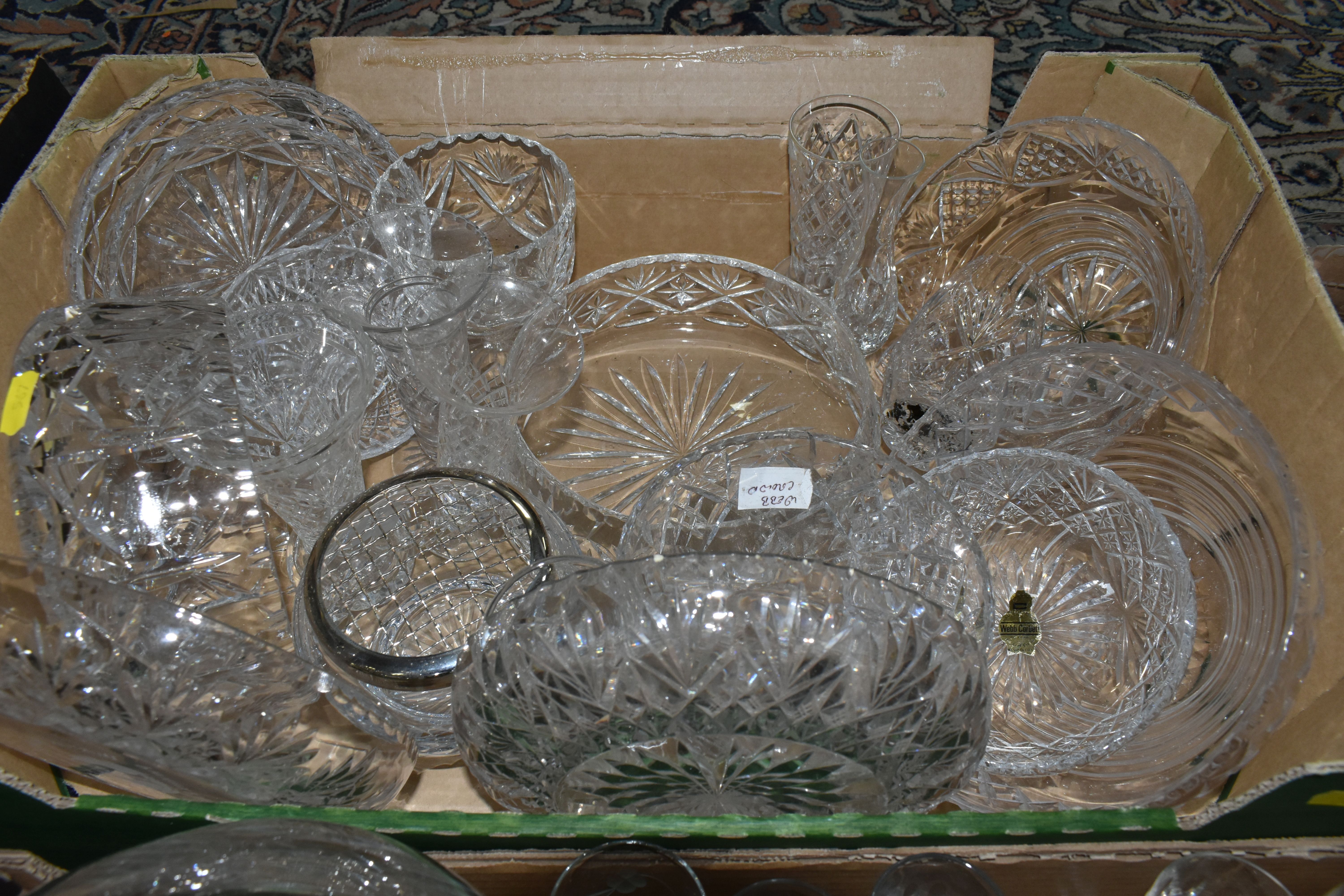 FIVE BOXES OF CUT GLASS AND GLASSWARE, to include Webb Corbett fruit bowls, dessert dishes, two - Image 5 of 6