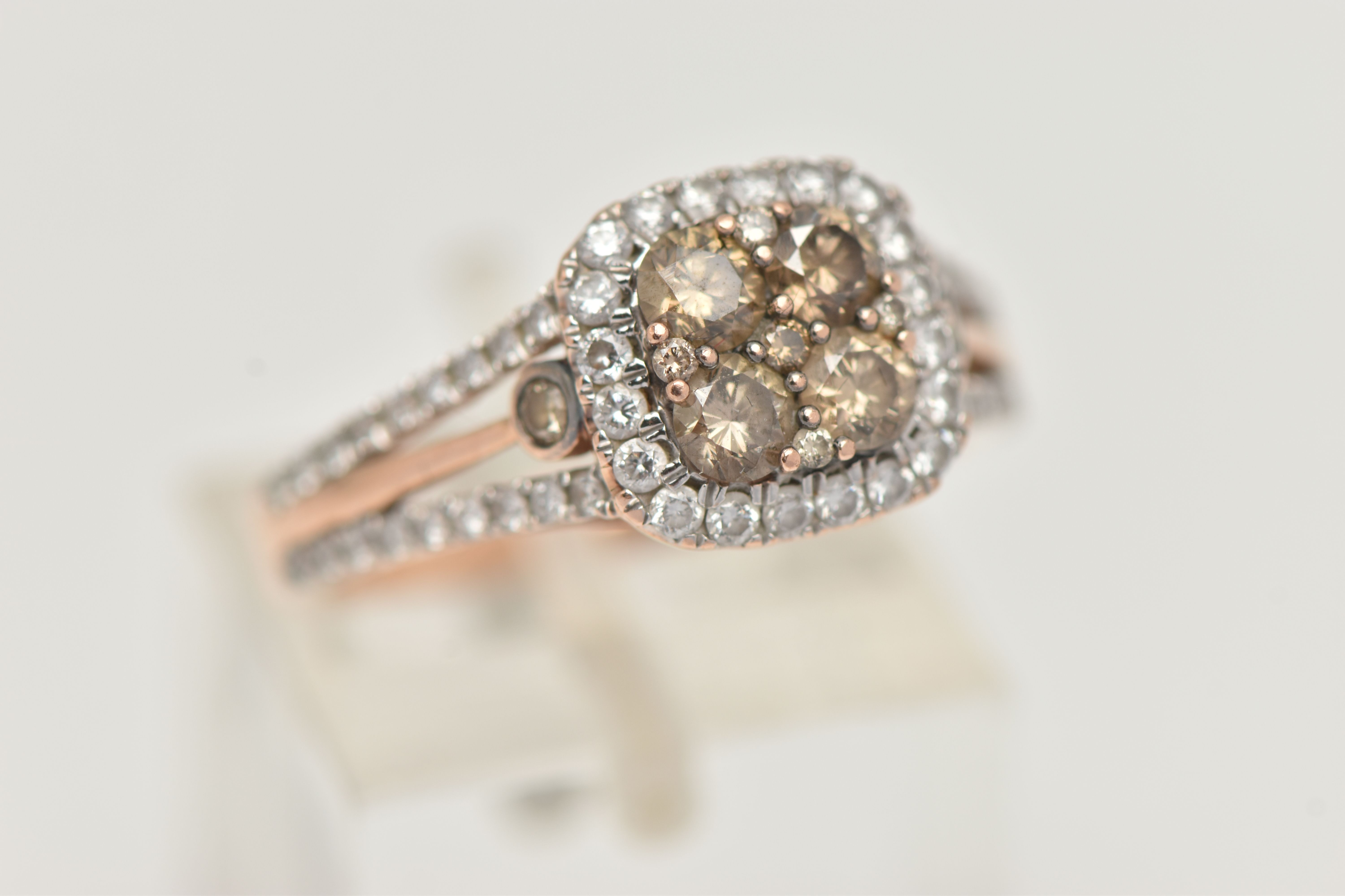 A 'KALLATI' DIAMOND CLUSTER RING, a square form cluster ring, set with round brilliant cut brown and - Image 4 of 4