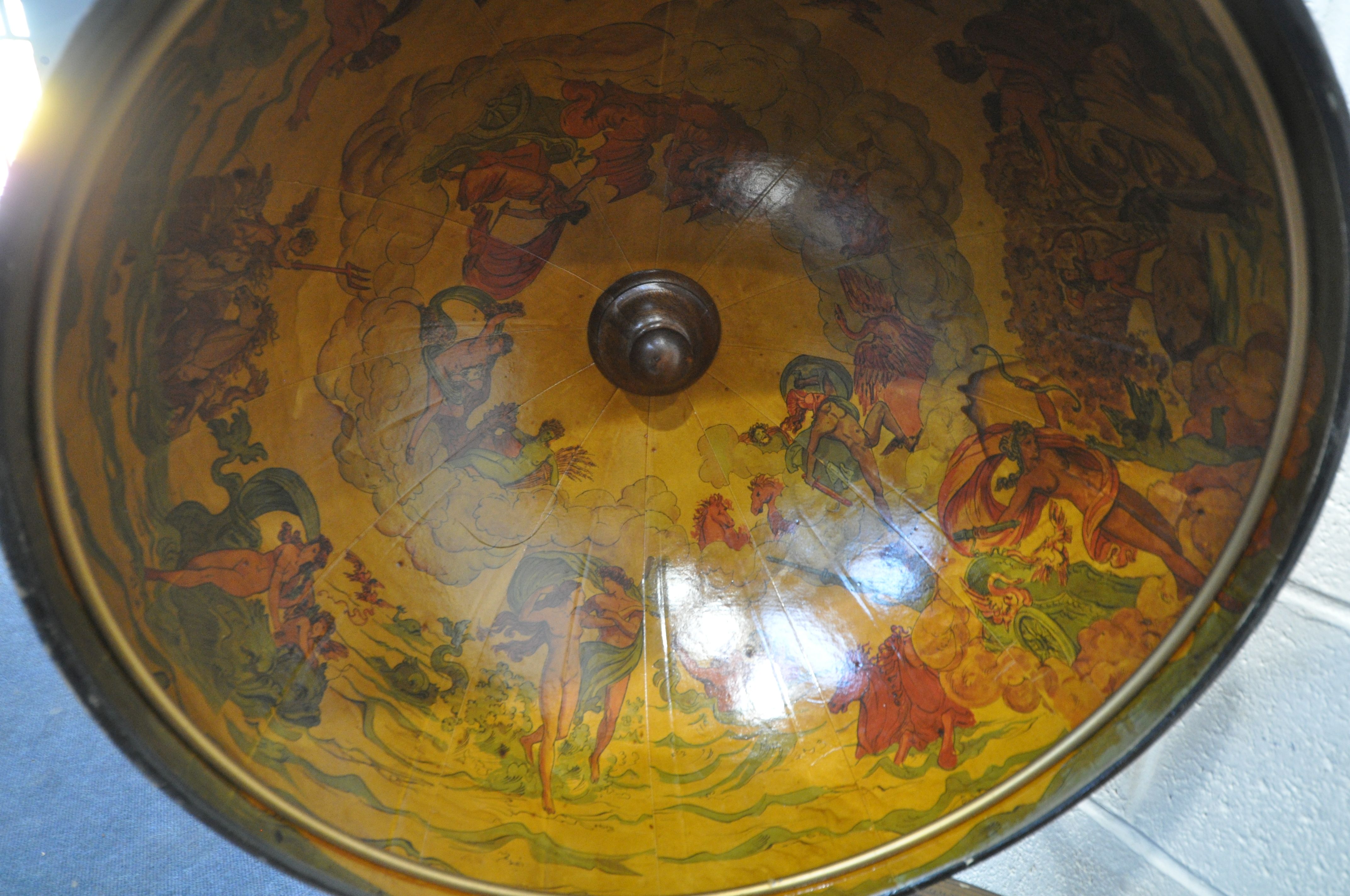 A 20TH CENTURY DRINKS GLOBE, with a hinged lid, enclosing a fitted interior, raised on spiral - Image 7 of 9