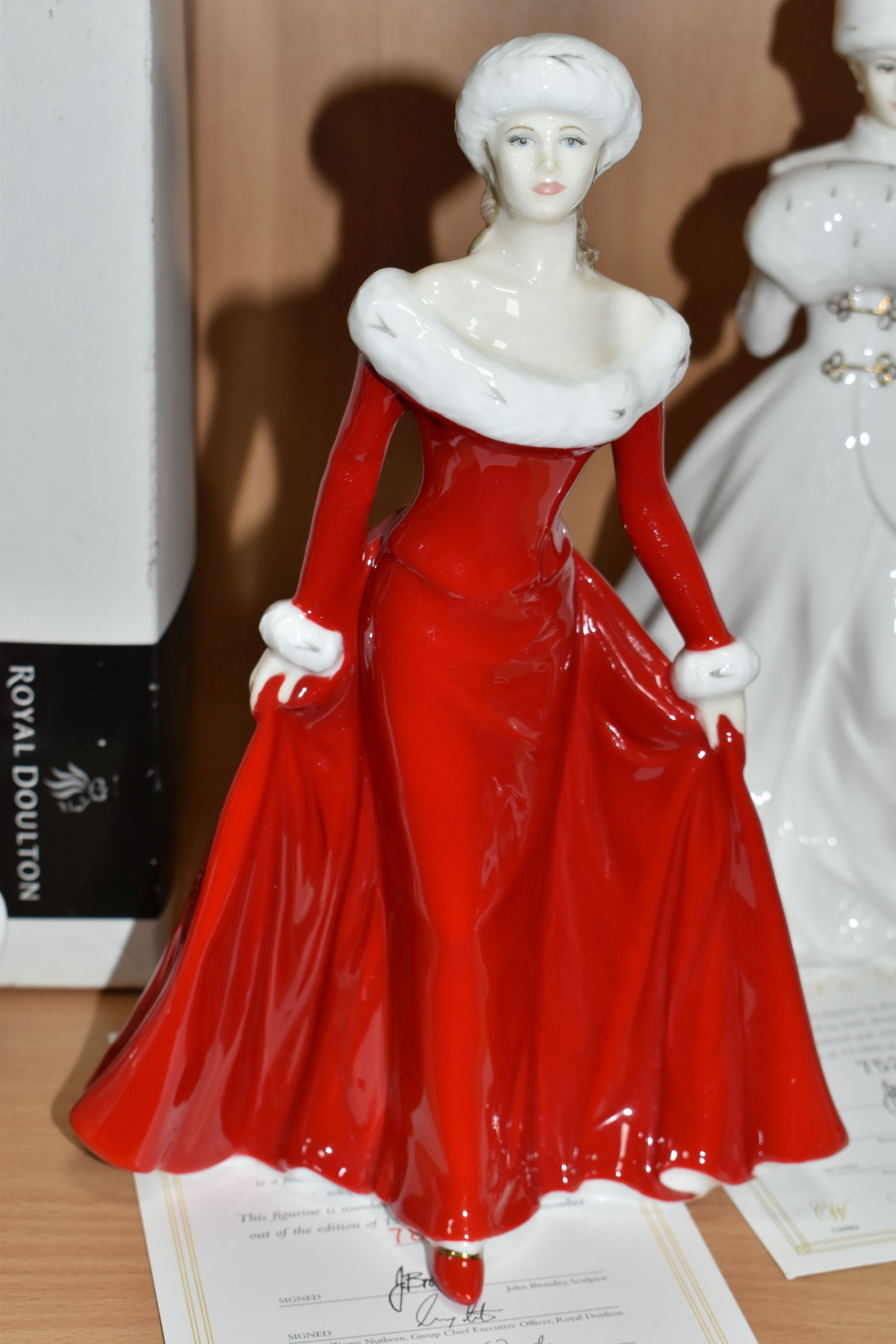 FIVE ROYAL DOULTON FIGURINES, for Compton & Woodhouse, comprising a boxed A Winter's Morn (Red) - Image 4 of 7