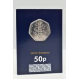 A BU KEW GARDENS FIFTY PENCE COIN 2019 IN PROTECTIVE BUBBLE IN CHANGE CHECKER CARD