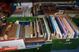 FIVE BOXES OF BOOKS, approximately one hundred and twenty titles in hardback and paperback