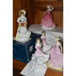 A GROUP OF FIVE ROYAL DOULTON FIGURINES, comprising two 'Sophie' Lady of the Year 1998 figures