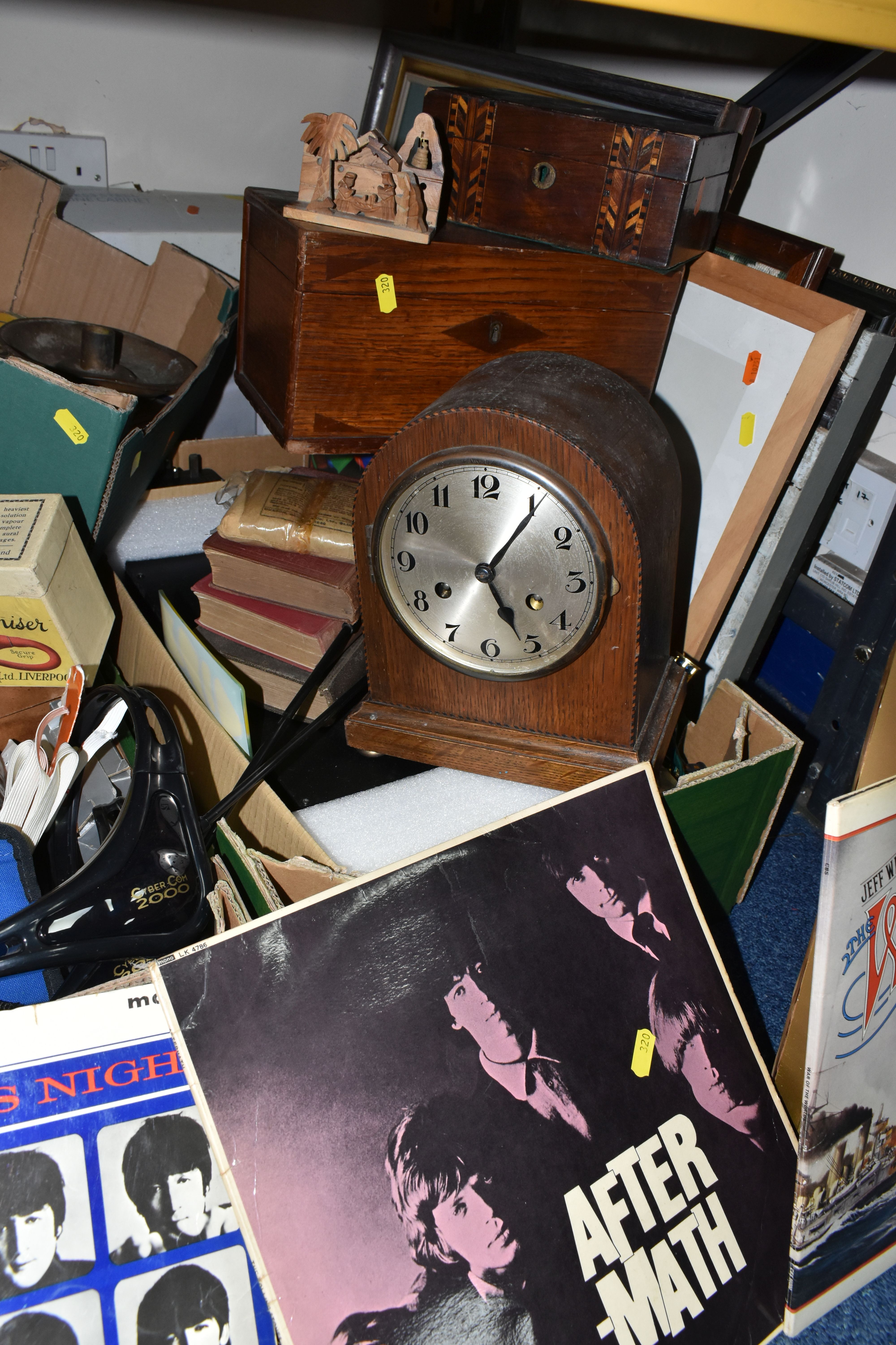 FIVE BOXES AND LOOSE MISCELLANEOUS SUNDRIES, to include a black and white framed print by - Image 3 of 9