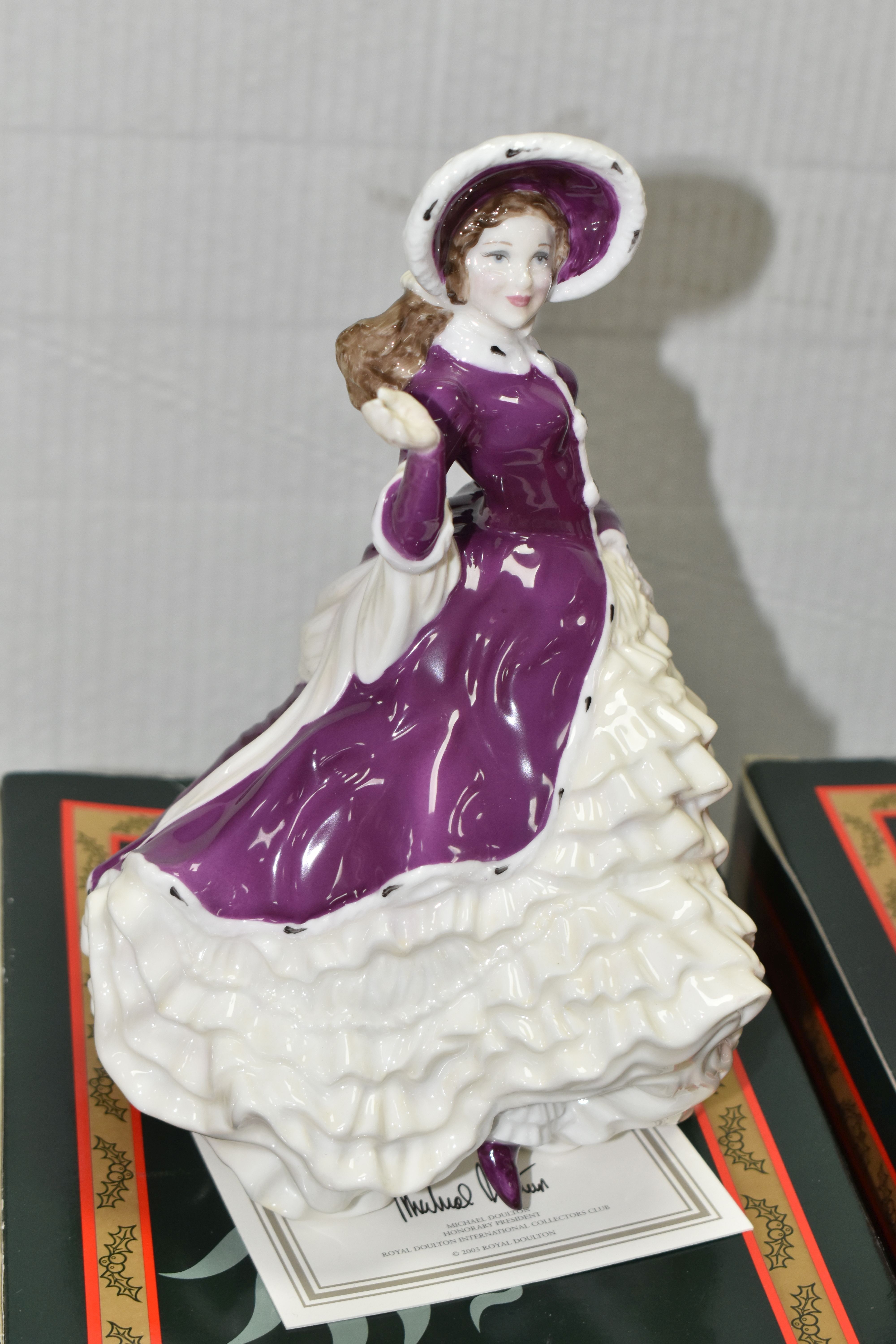 FOUR BOXED ROYAL DOULTON CHRISTMAS DAY FIGURINES, comprising Christmas Day 2001 HN4315, 2003 HN4552, - Image 5 of 6