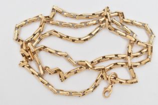 A 9CT GOLD CHAIN NECKLACE, the tubular link chain with spring release clasp attached on movable loop