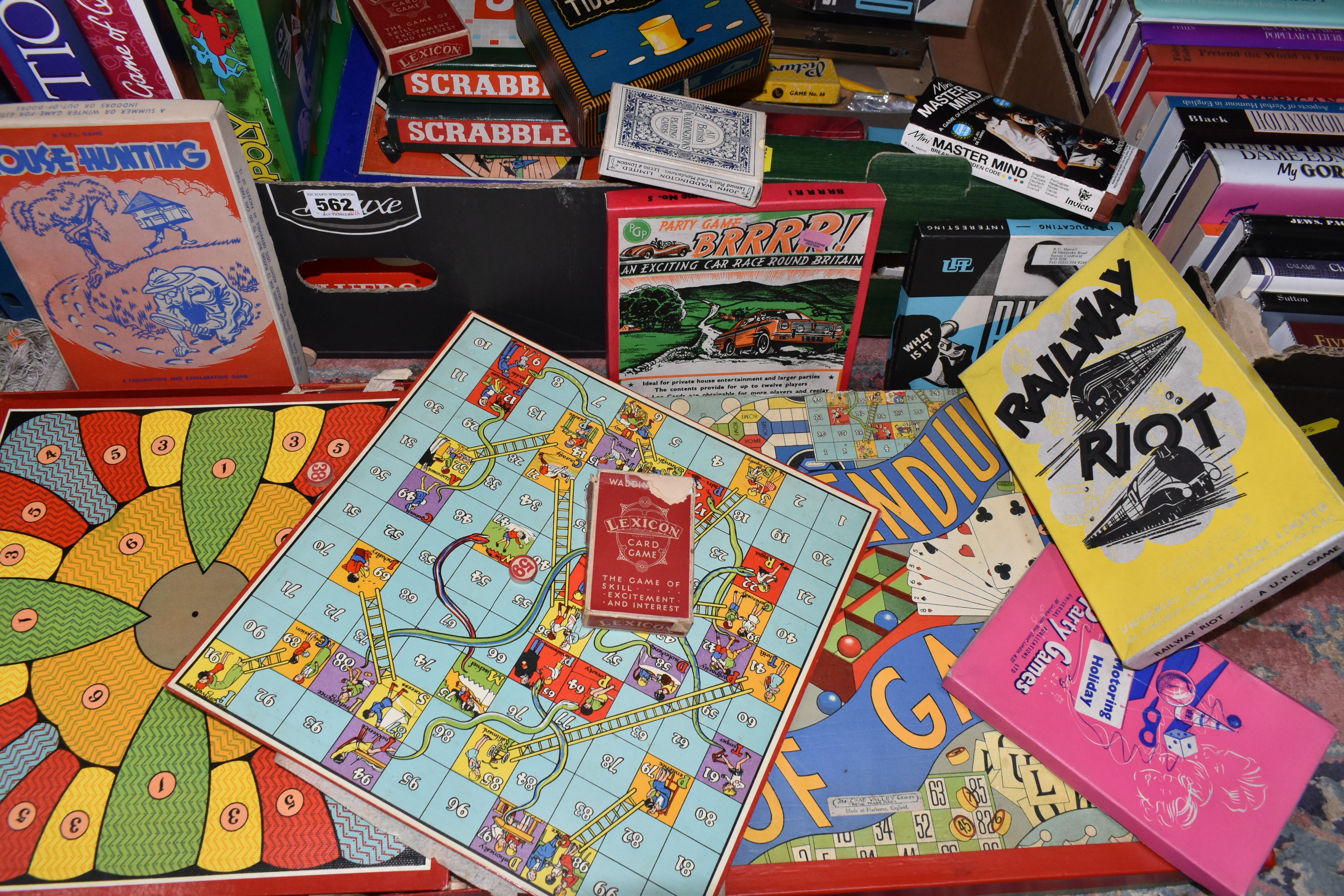 TWO BOXES OF BOARD GAMES AND PLAYING CARDS, to include two sets of Scrabble, a Monopoly board, - Image 2 of 5