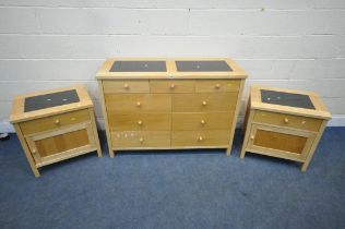 AN OAK AND SLATE SIDEBOARD, fitted with three drawers above six drawers, length 122cm x depth 50cm x