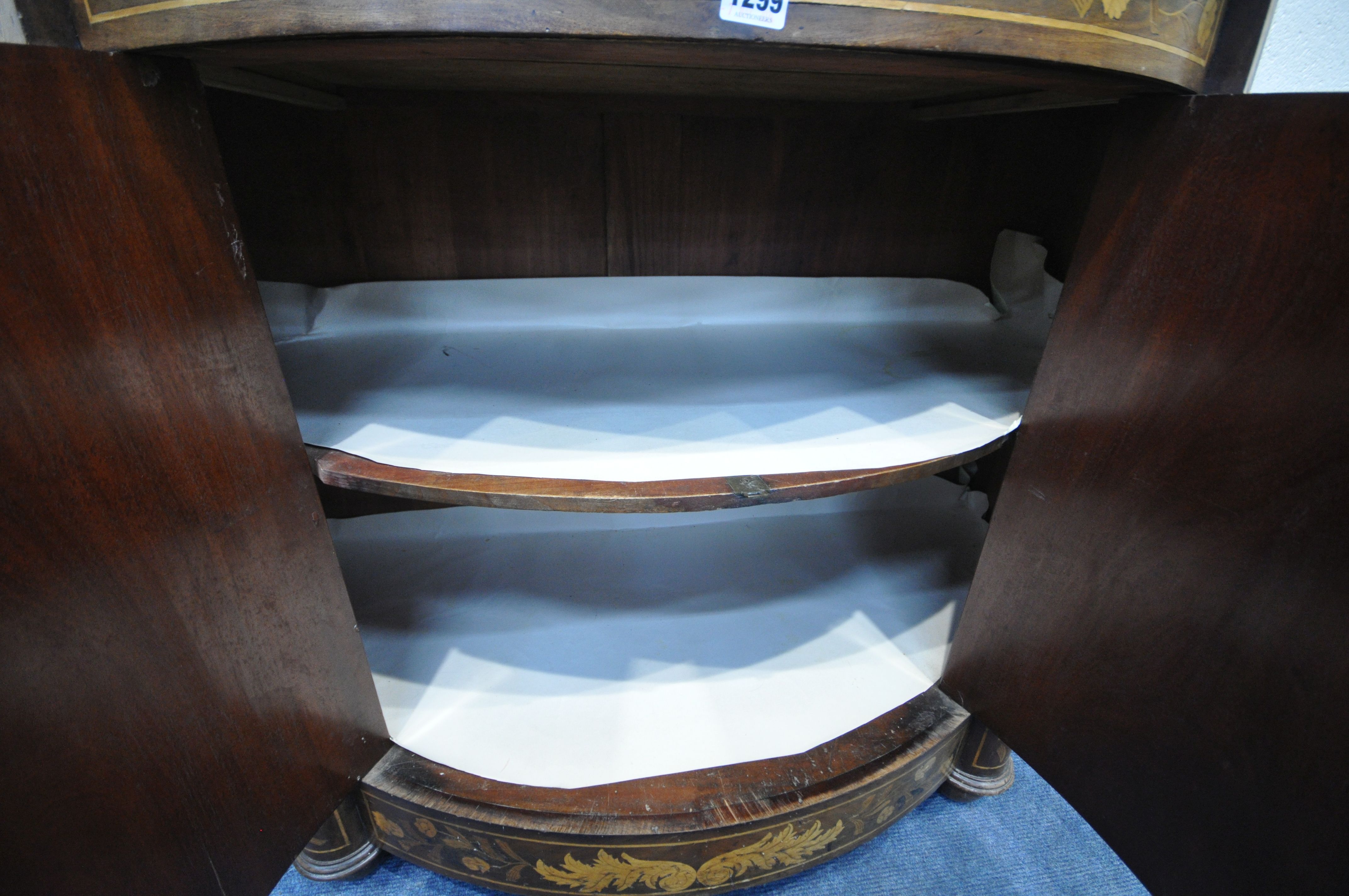 A 19TH CENTURY DUTCH MAHOGANY AND MARQUETRY INLAID DEMI-LUNE MARBLE TOP COMMODE, featuring - Image 11 of 13