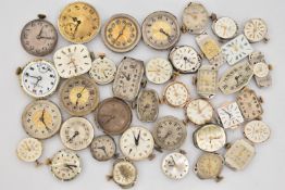 A BOX OF LADIES WATCH MOVEMENTS, various shapes, names to include 'Tissot, Waltham, Rotary, Sekonda,