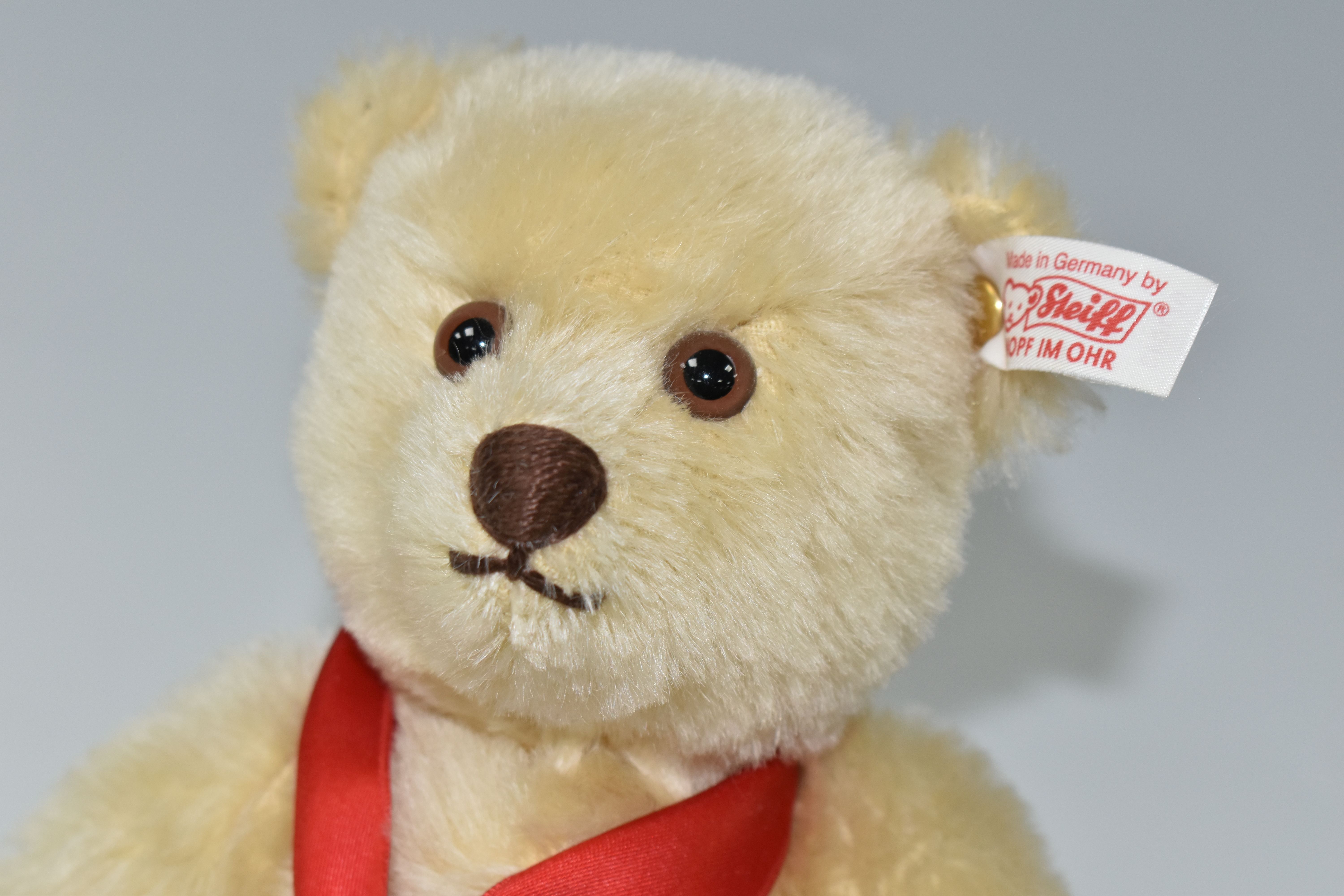 A STEIFF 100 YEARS ANNIVERSARY TEDDY BEAR, light blonde mohair 'fur', gold coloured ear button and - Image 3 of 3