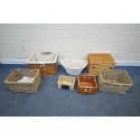 SEVEN WICKER BASKETS, of various shapes, sizes, colours, etc (7)