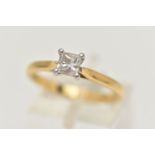 AN 18CT GOLD DIAMOND SINGLE STONE RING, princess cut diamond, with GIA report, laser inscription