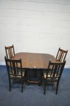 AN EARLY 20TH CENTURY OAK BARLEY TWIST GATE LEG TABLE, open width 152cm x closed width 52cm depth