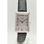 A BOXED GENTS 'DUNHILL' WRISTWATCH, silver rectangular dial signed 'Dunhill' Arabic numerals, blue