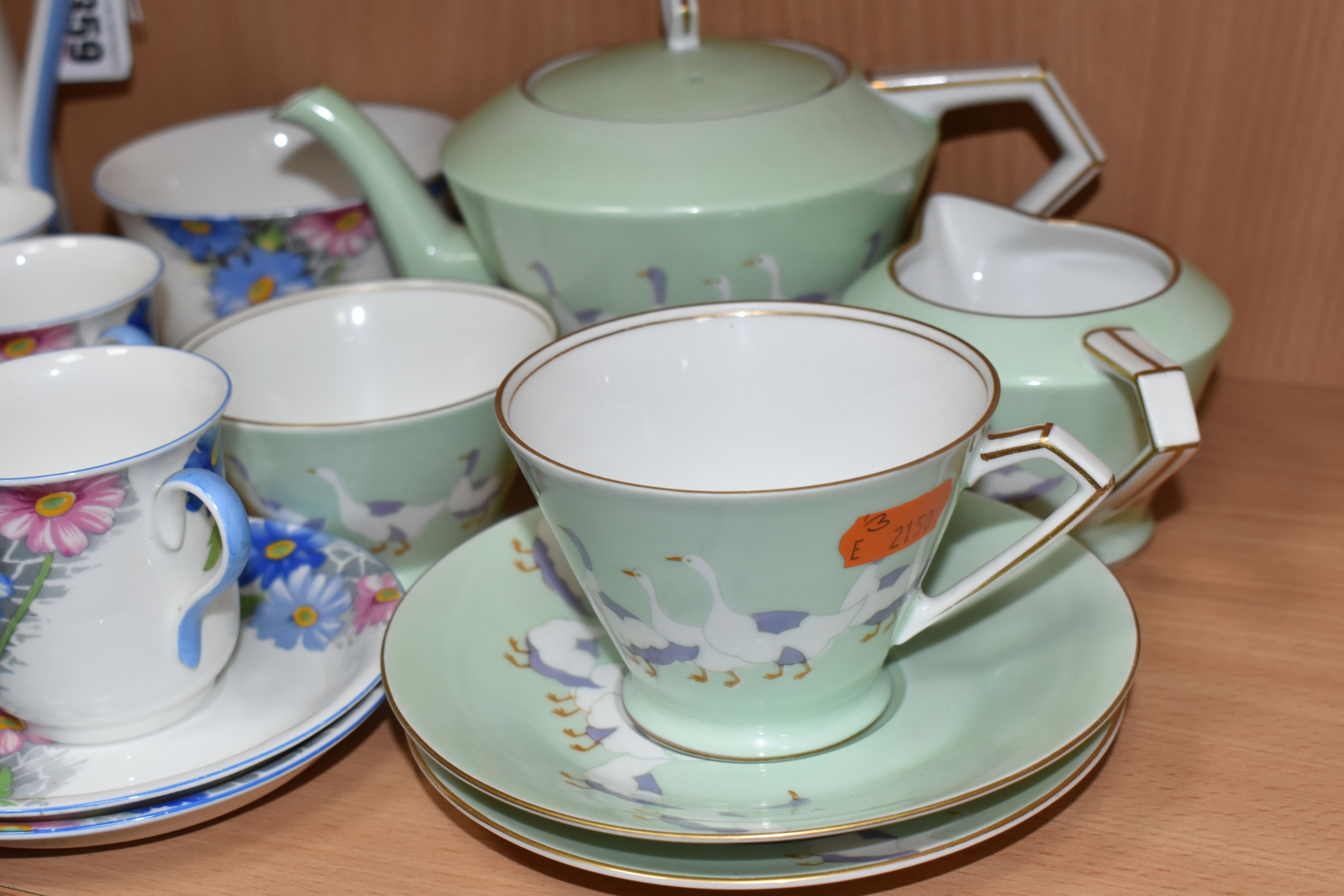 A SHELLEY COFFEE SET, pattern number 12216, decorated with a blue and pink floral design on a - Image 3 of 6
