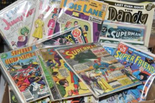 A BOX OF COMICS, almost entirely Superman or Superman related, most comics have cents covers,