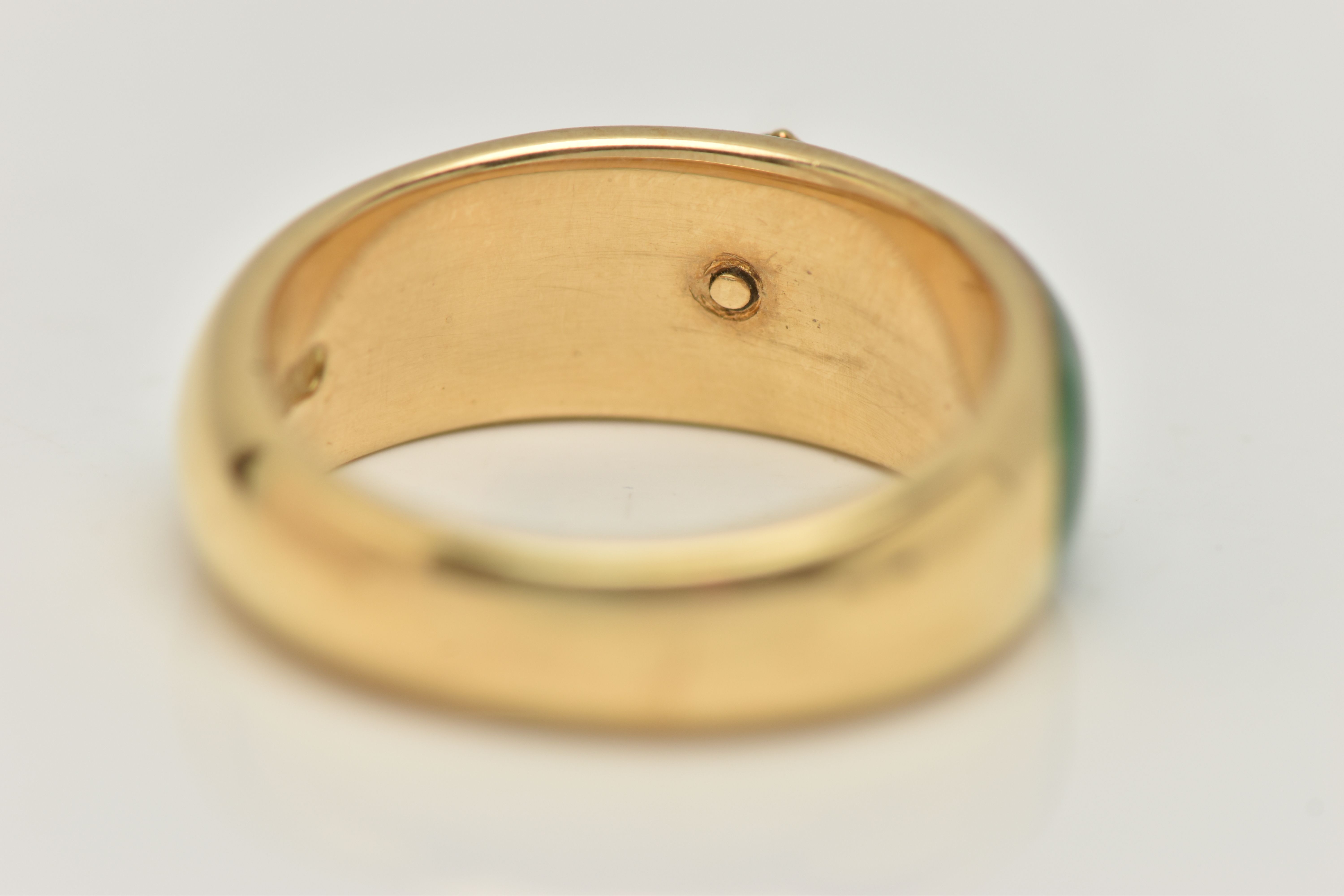 AN 18CT GOLD ENAMEL AND DIAMOND RING, the tapered band with green enamel to the front, a - Image 6 of 6