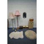 A SELECTION OF OCCASIONAL FURNITURE, to include three standard lamps, two rugs, three stools, a wall