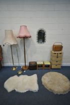 A SELECTION OF OCCASIONAL FURNITURE, to include three standard lamps, two rugs, three stools, a wall