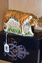 A BOXED ROYAL CROWN DERBY 'SUMATRAN TIGRESS' PAPERWEIGHT, with gold stopper, red printed backstamp