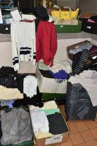 ELEVEN BOXES AND TWO SUITCASES OF LADIES' CLOTHING, to include dresses, skirts, sweaters,