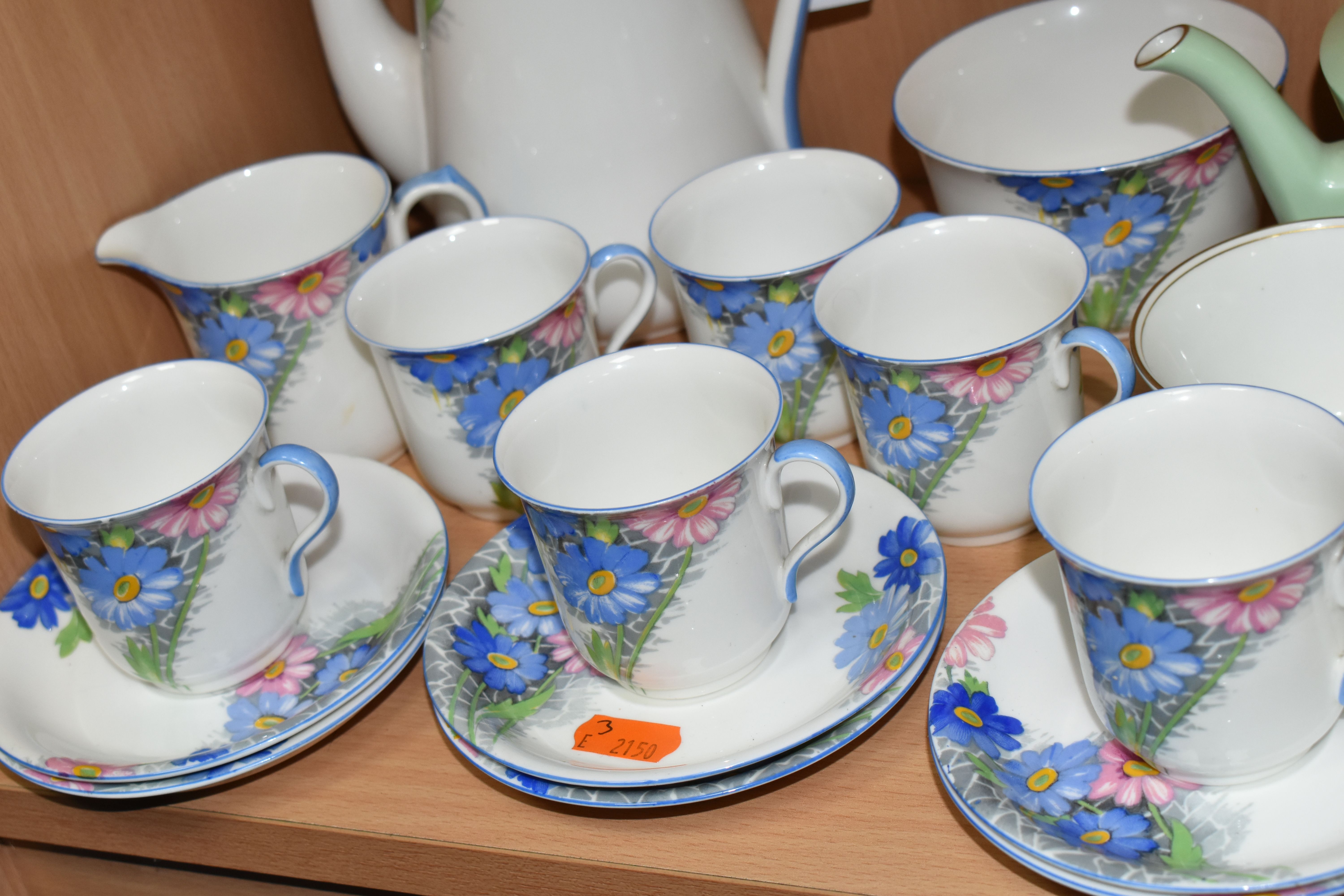 A SHELLEY COFFEE SET, pattern number 12216, decorated with a blue and pink floral design on a - Image 4 of 6