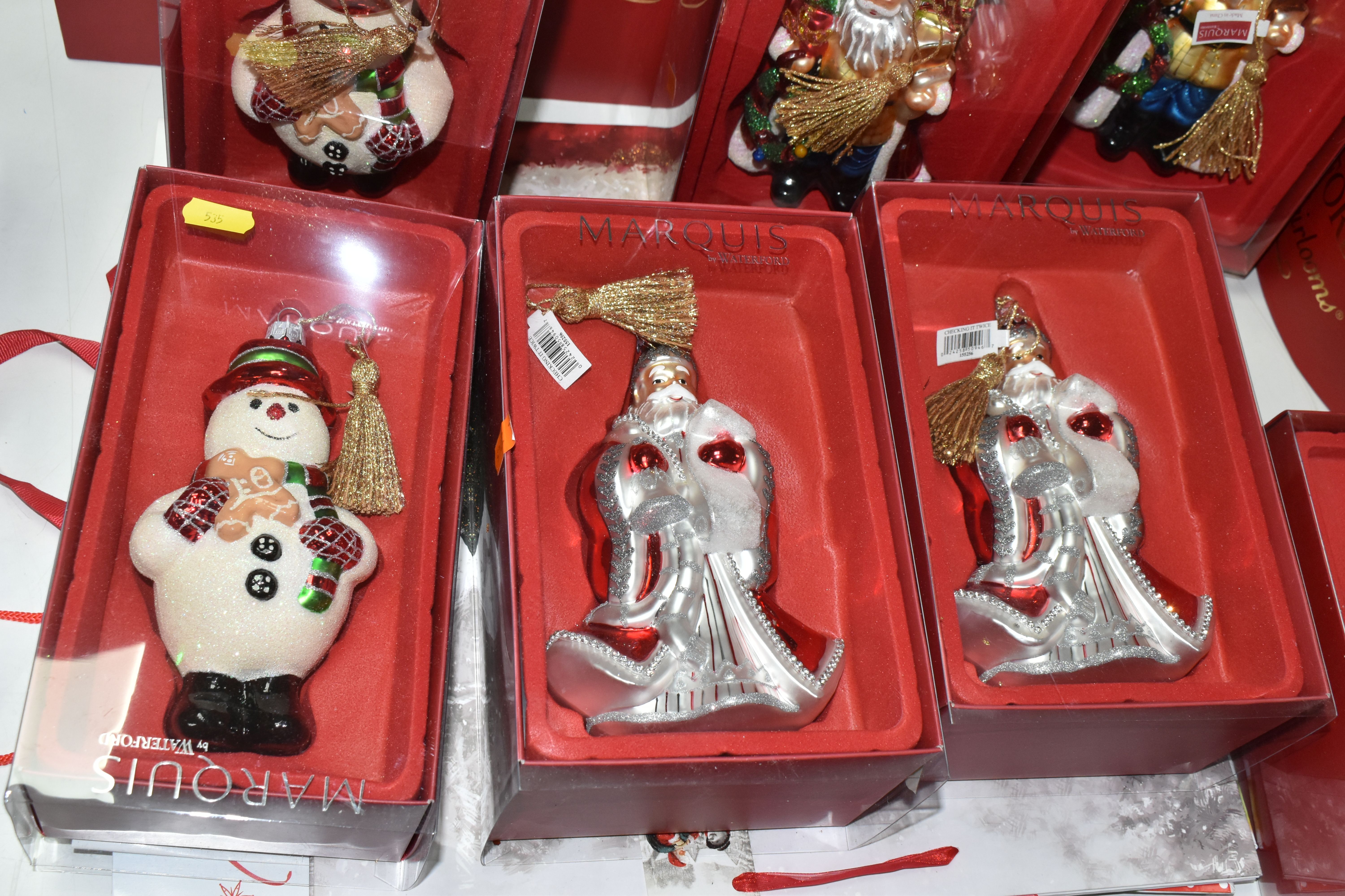 WATERFORD HOLIDAY HEIRLOOMS SCULPTURES AND MARQUIS CHRISTMAS TREE ORNAMENTS, comprising a Snowy - Image 4 of 8