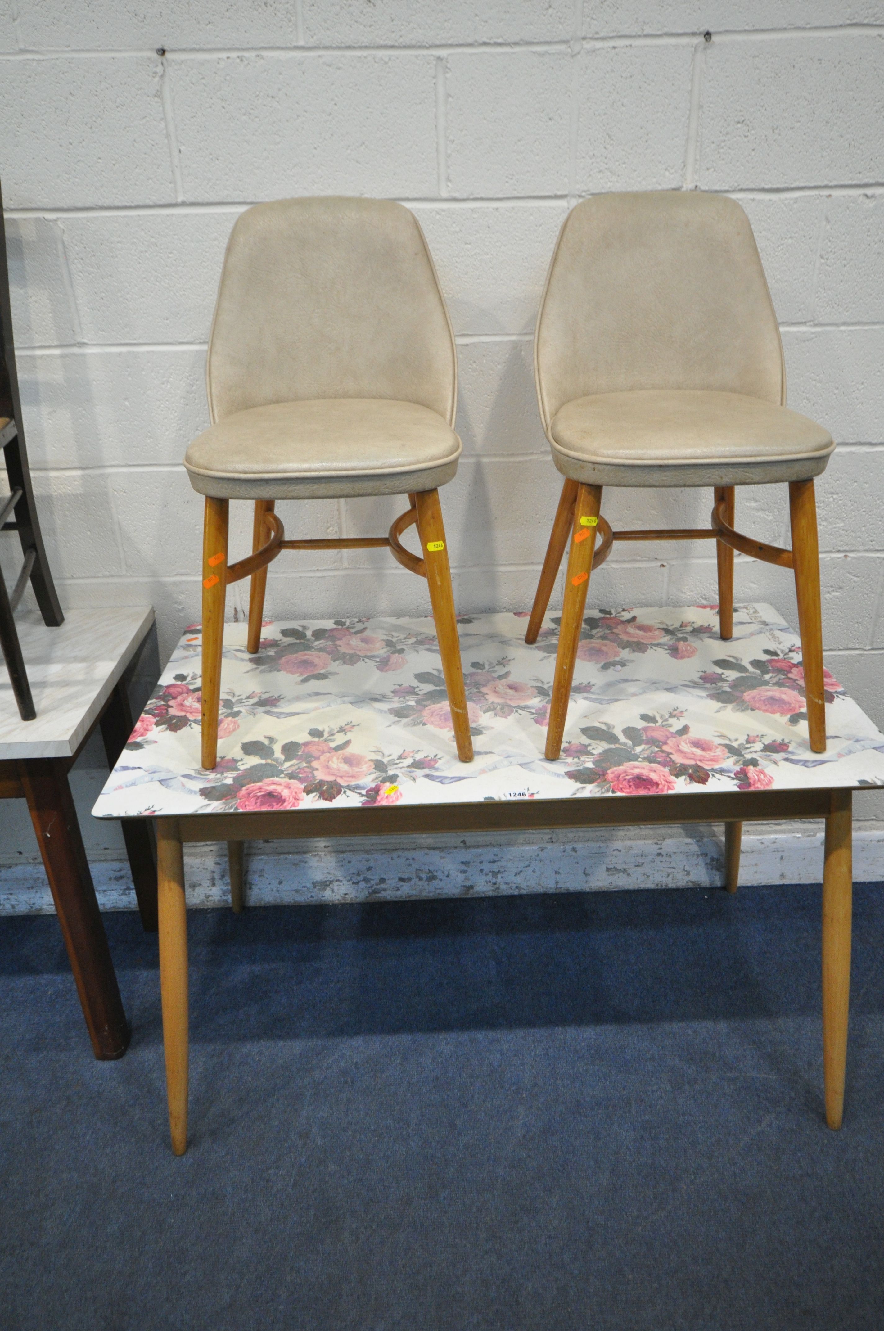 A MID CENTURY RECTANGULAR TABLE, on splayed legs, width 121cm x depth 68cm x height 75cm, another - Image 2 of 4