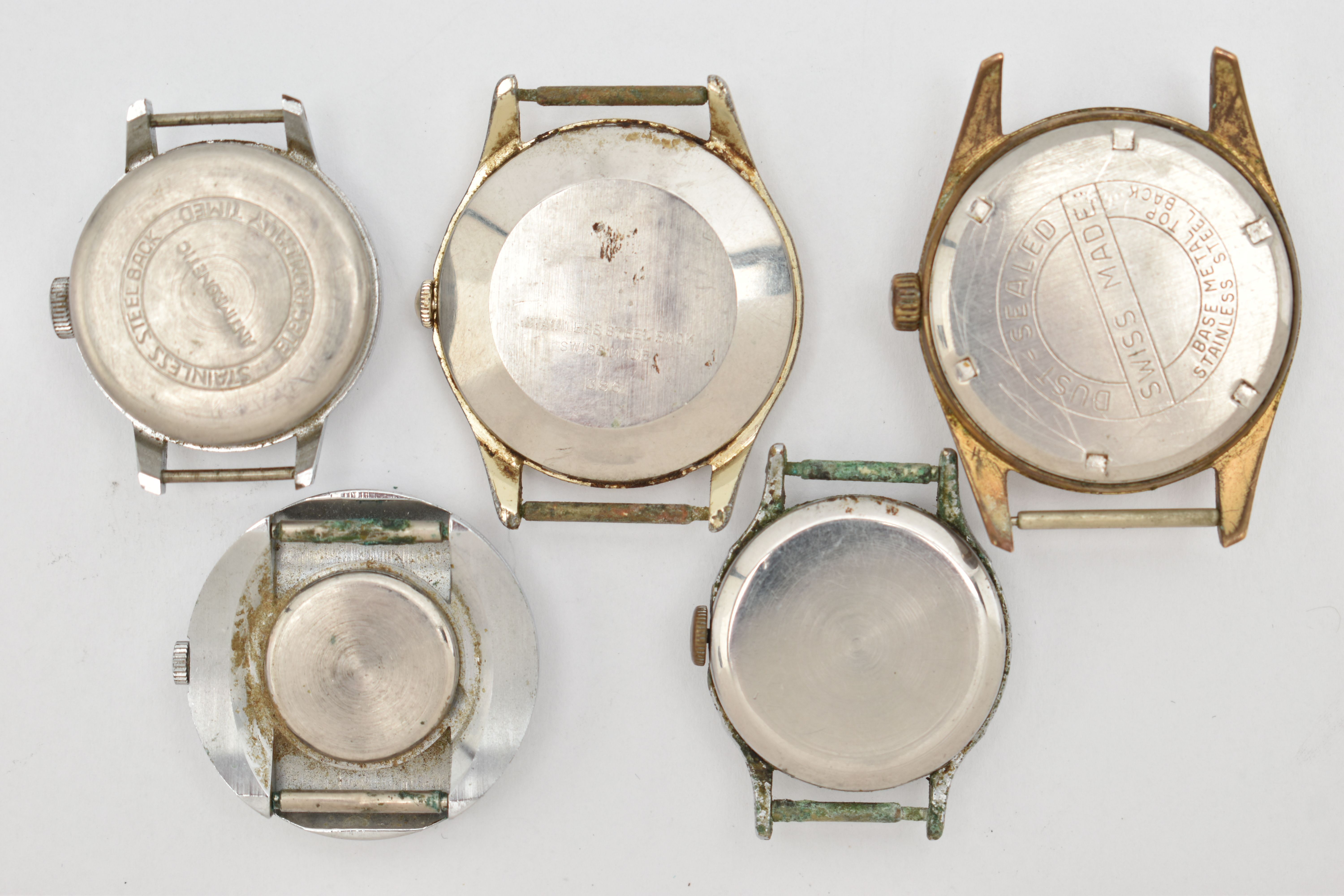 FIVE VINTAGE GENTS WATCH HEADS, names to include 'Sekonda, Ruhla, Larex, Lucerne, Admiral' all - Image 2 of 2