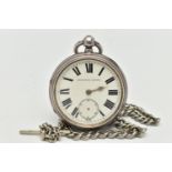 AN EARLY 20TH CENTURY, SILVER OPEN FACE POCKET WATCH, key wound, round white dial, signed '