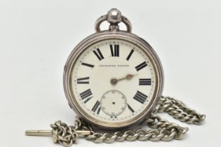 AN EARLY 20TH CENTURY, SILVER OPEN FACE POCKET WATCH, key wound, round white dial, signed '