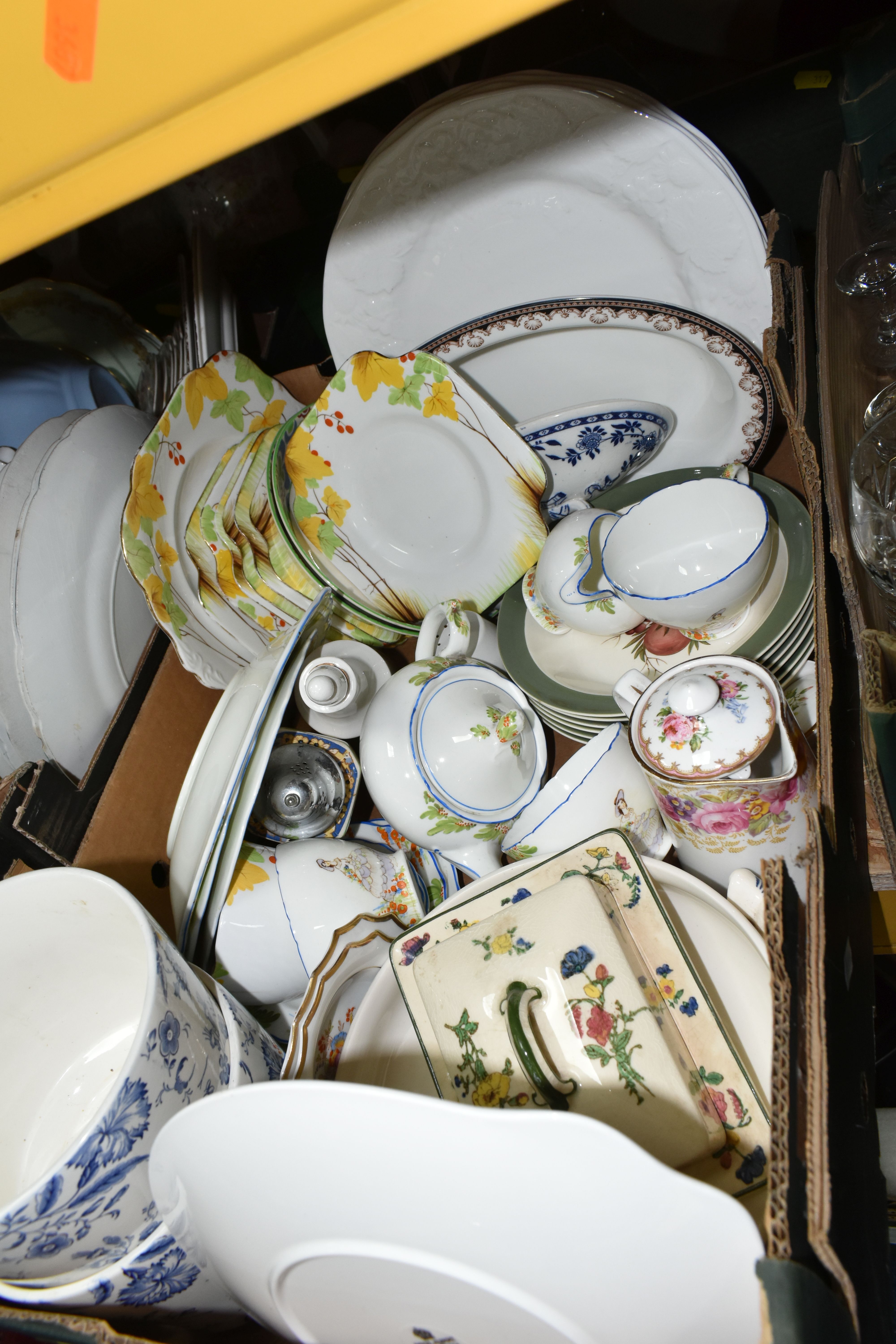FIVE BOXES OF CERAMICS AND GLASSWARE, to include a Royal Doulton 'Sprays' pattern butter dish, - Image 3 of 8