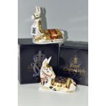 TWO BOXED ROYAL CROWN DERBY PAPERWEIGHTS, comprising Thistle Donkey and Llama, the latter a Royal